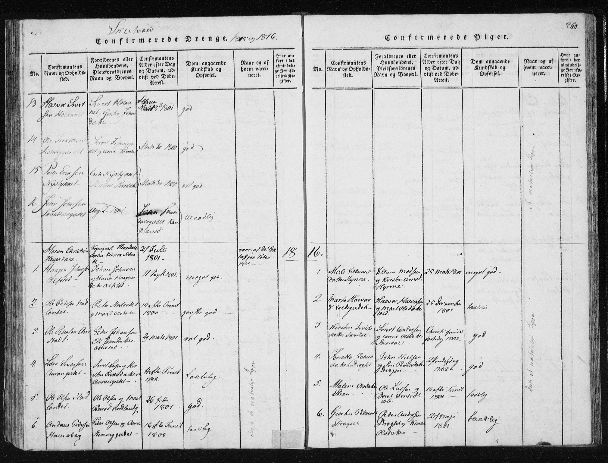 Ministerialprotokoller, klokkerbøker og fødselsregistre - Nord-Trøndelag, SAT/A-1458/709/L0061: Parish register (official) no. 709A08 /2, 1815-1819, p. 260