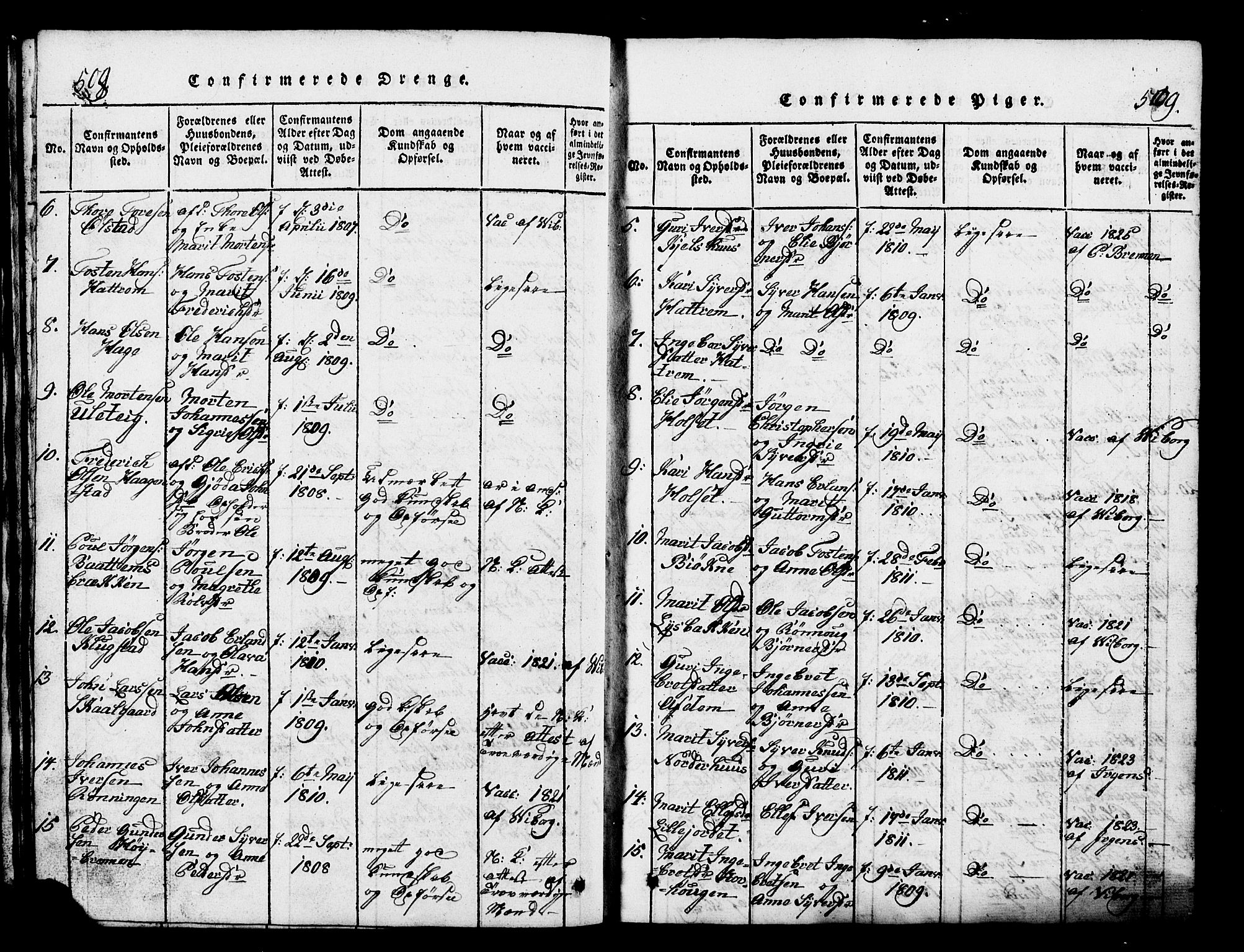 Lesja prestekontor, SAH/PREST-068/H/Ha/Hab/L0001: Parish register (copy) no. 1, 1820-1831, p. 508-509