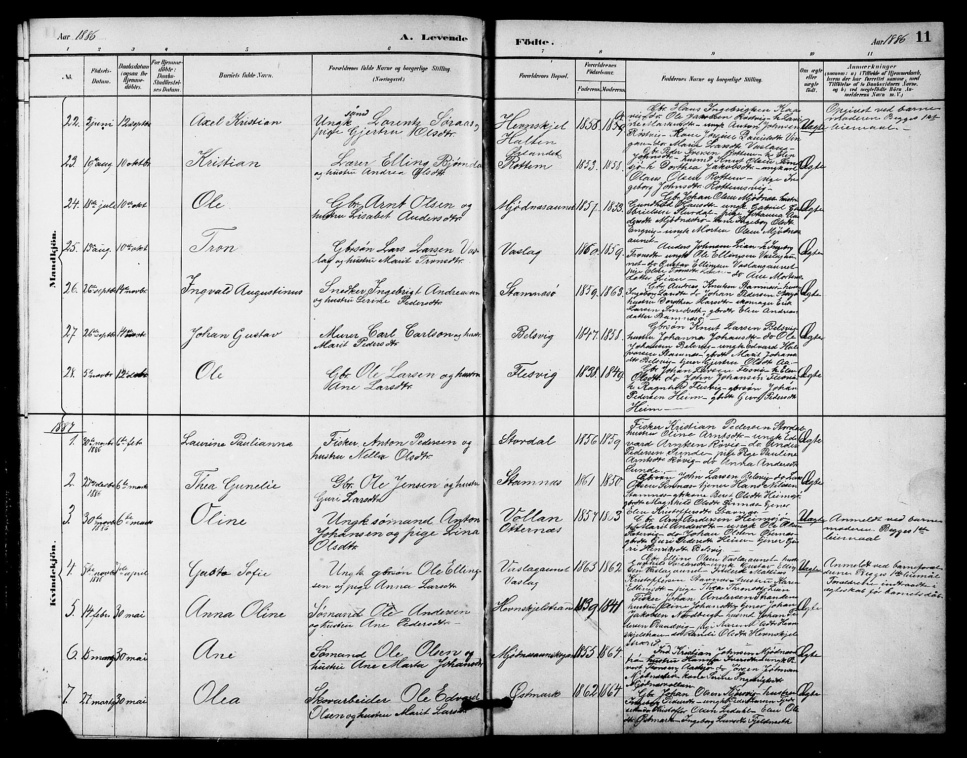 Ministerialprotokoller, klokkerbøker og fødselsregistre - Sør-Trøndelag, SAT/A-1456/633/L0519: Parish register (copy) no. 633C01, 1884-1905, p. 11