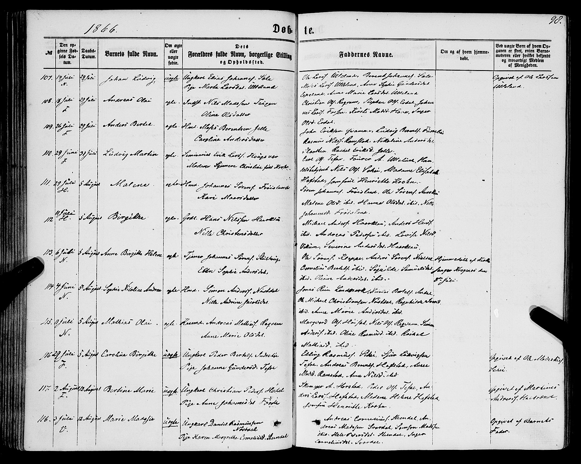 Førde sokneprestembete, AV/SAB-A-79901/H/Haa/Haaa/L0009: Parish register (official) no. A 9, 1861-1877, p. 98