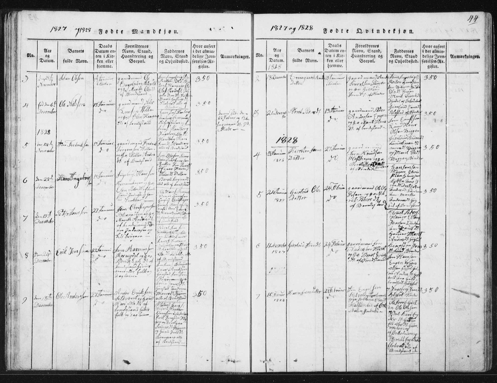 Ministerialprotokoller, klokkerbøker og fødselsregistre - Sør-Trøndelag, SAT/A-1456/665/L0770: Parish register (official) no. 665A05, 1817-1829, p. 44