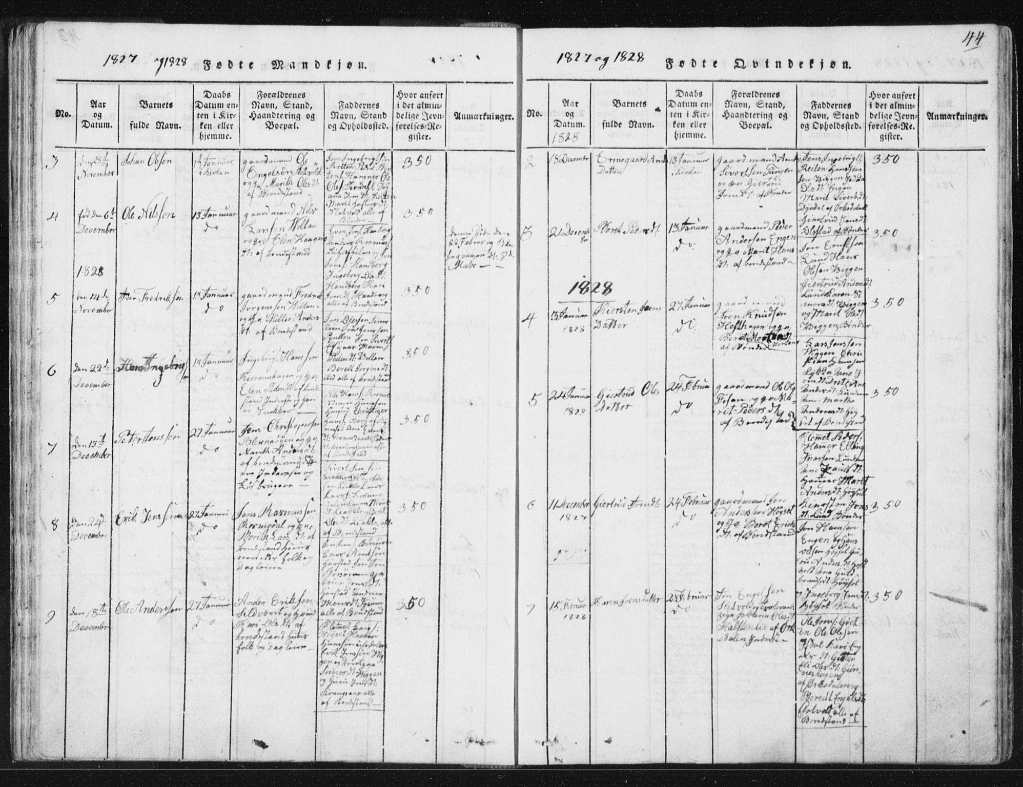 Ministerialprotokoller, klokkerbøker og fødselsregistre - Sør-Trøndelag, AV/SAT-A-1456/665/L0770: Parish register (official) no. 665A05, 1817-1829, p. 44