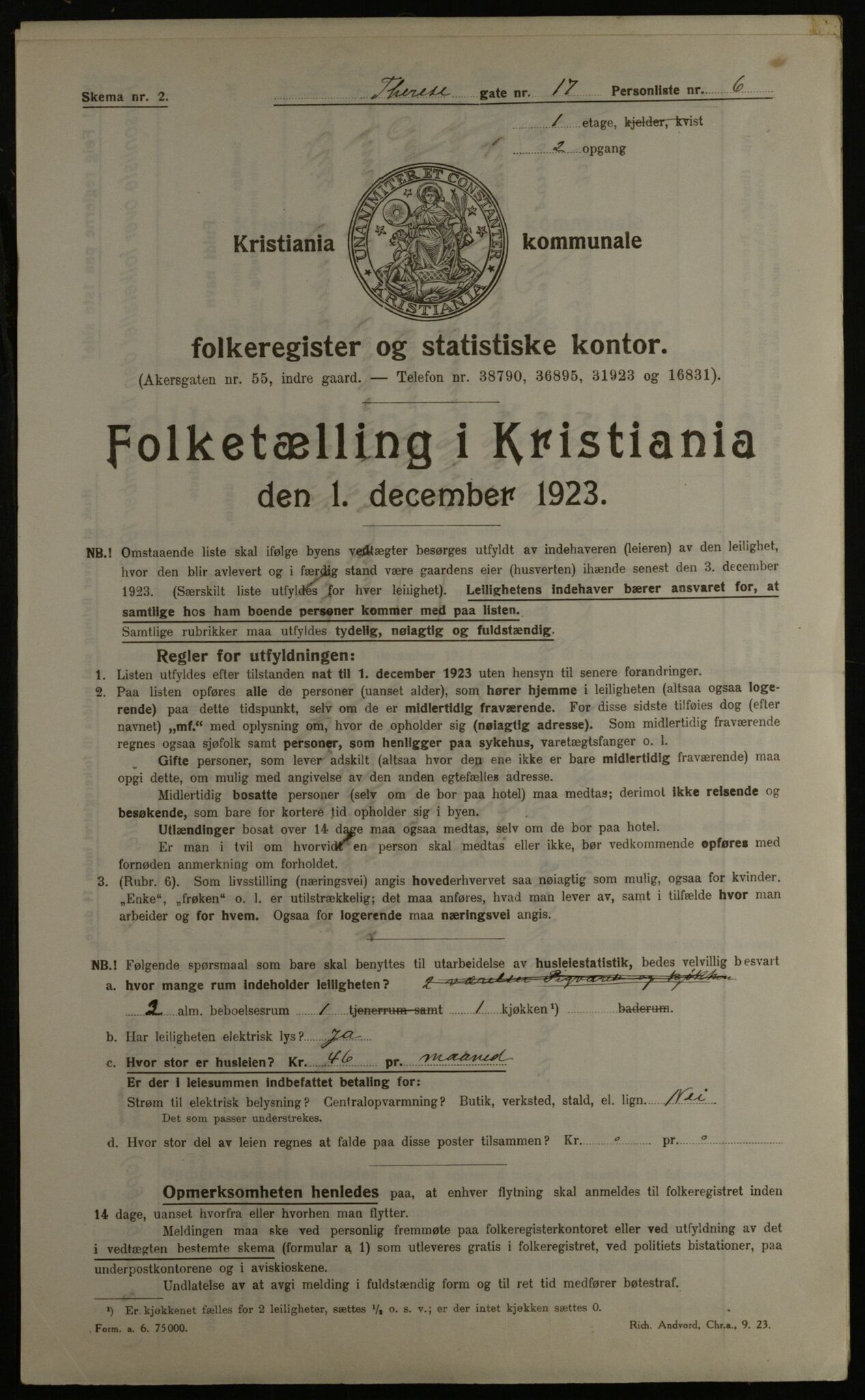 OBA, Municipal Census 1923 for Kristiania, 1923, p. 119556