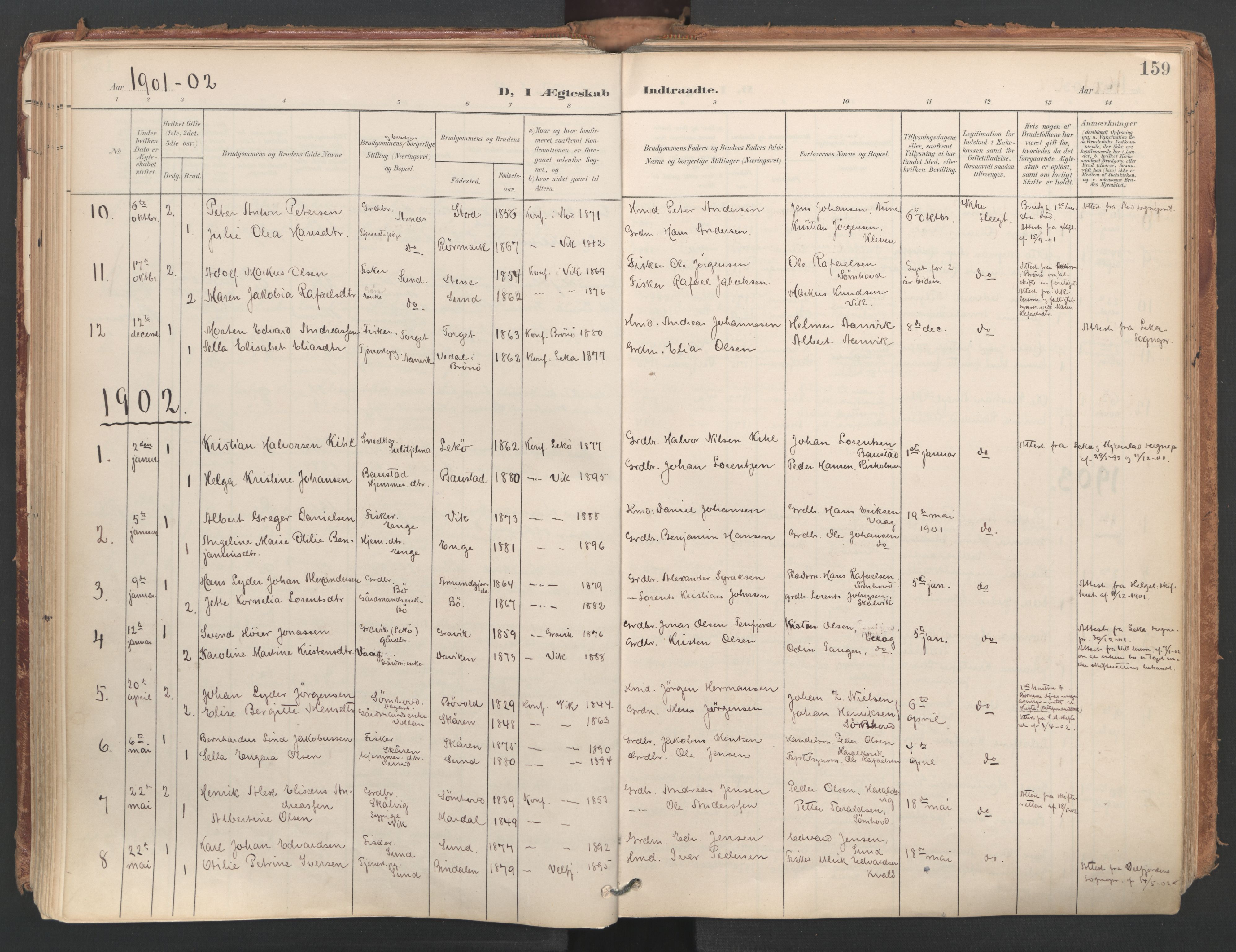 Ministerialprotokoller, klokkerbøker og fødselsregistre - Nordland, SAT/A-1459/812/L0180: Parish register (official) no. 812A09, 1901-1915, p. 159
