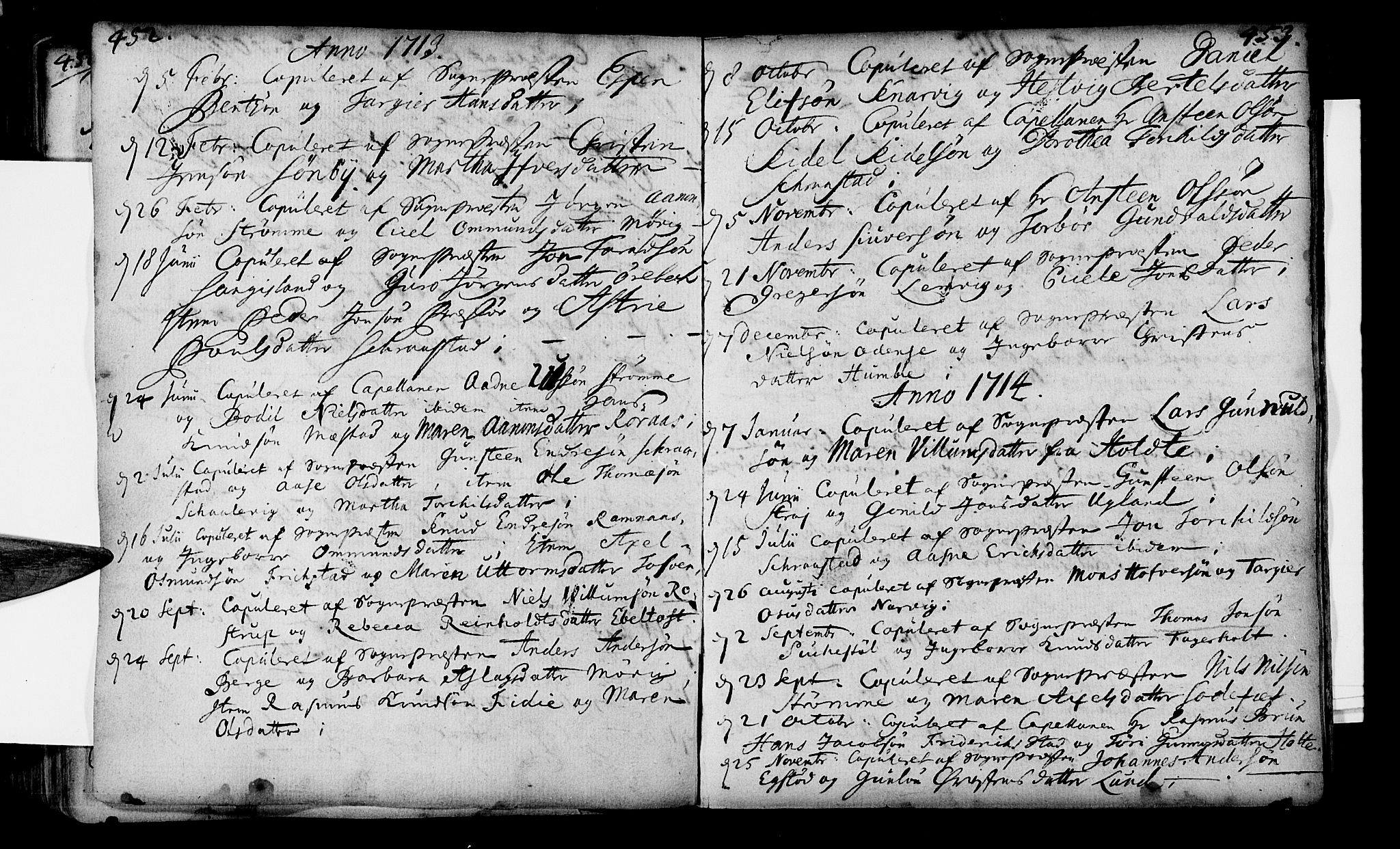 Oddernes sokneprestkontor, AV/SAK-1111-0033/F/Fa/Faa/L0001: Parish register (official) no. A 1, 1692-1718, p. 452-453