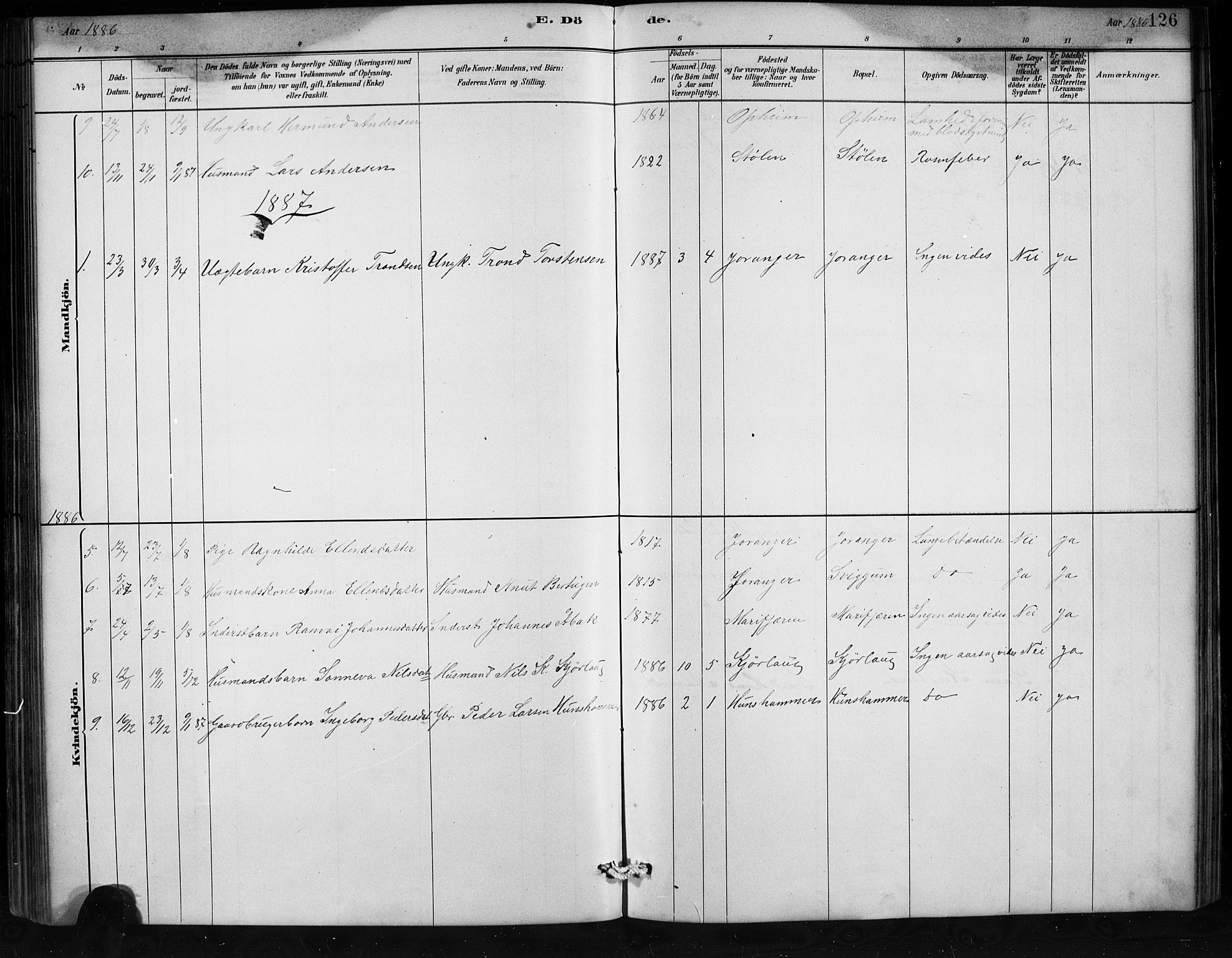 Jostedal sokneprestembete, SAB/A-80601/H/Hab/Habd/L0001: Parish register (copy) no. D 1, 1882-1910, p. 126