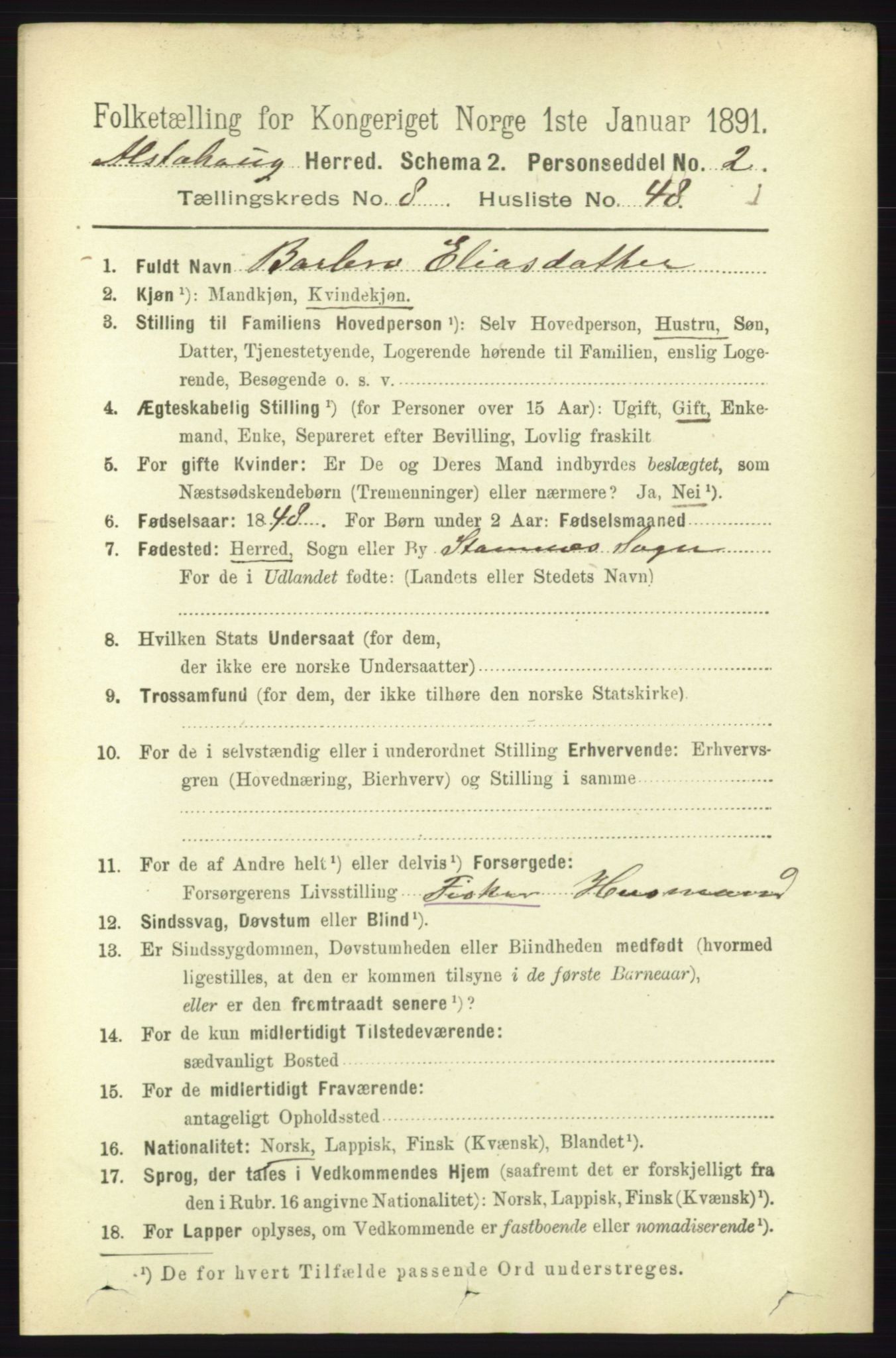 RA, 1891 census for 1820 Alstahaug, 1891, p. 3198