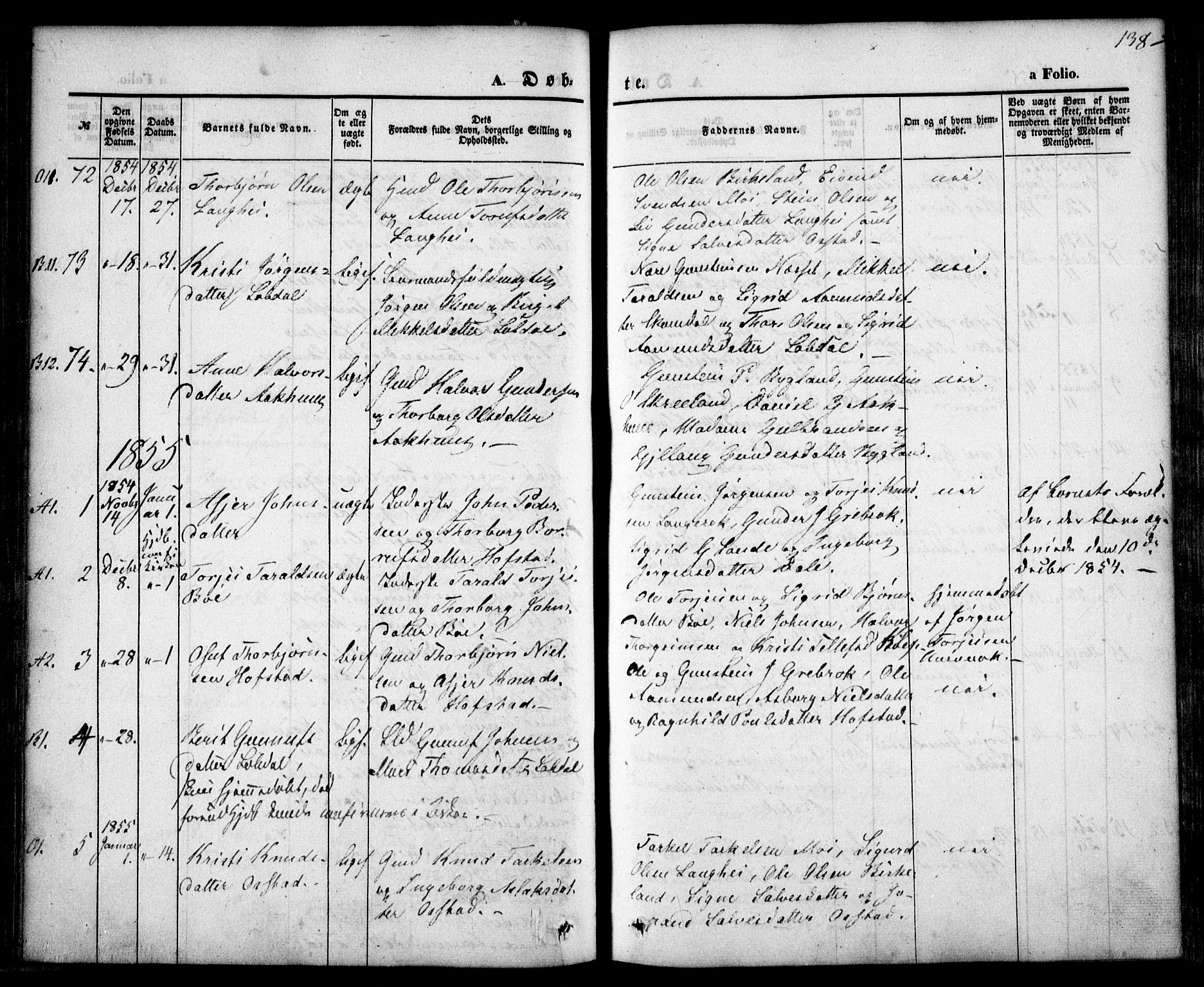 Bygland sokneprestkontor, SAK/1111-0006/F/Fa/Fab/L0004: Parish register (official) no. A 4, 1842-1858, p. 138