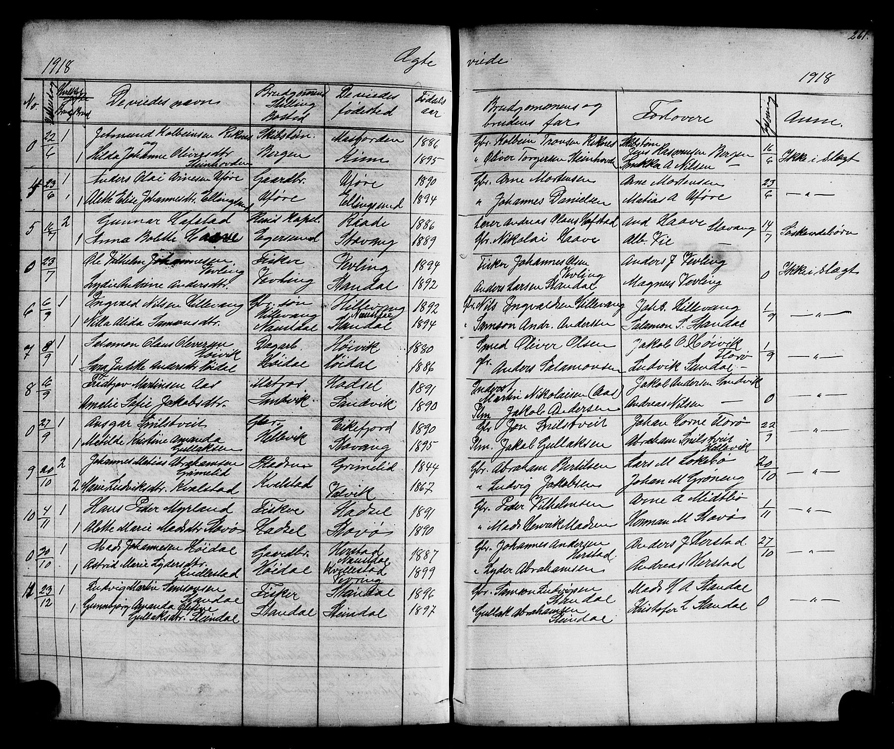 Kinn sokneprestembete, SAB/A-80801/H/Hab/Habc/L0002: Parish register (copy) no. C 2, 1869-1918, p. 261