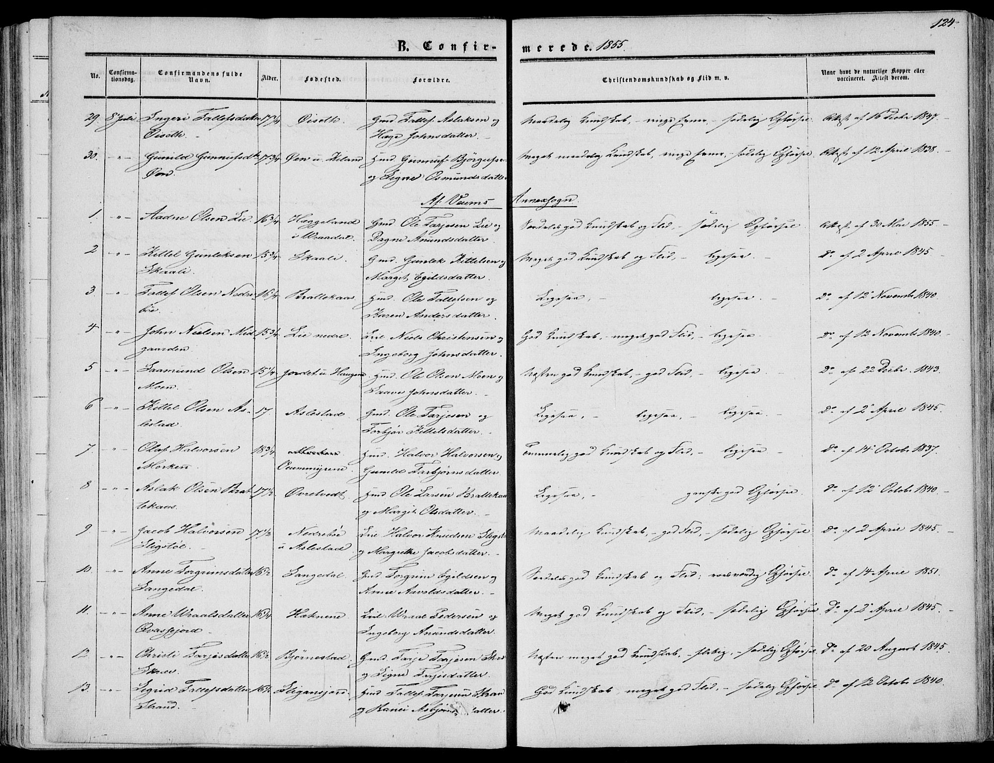 Fyresdal kirkebøker, SAKO/A-263/F/Fa/L0005: Parish register (official) no. I 5, 1855-1871, p. 124