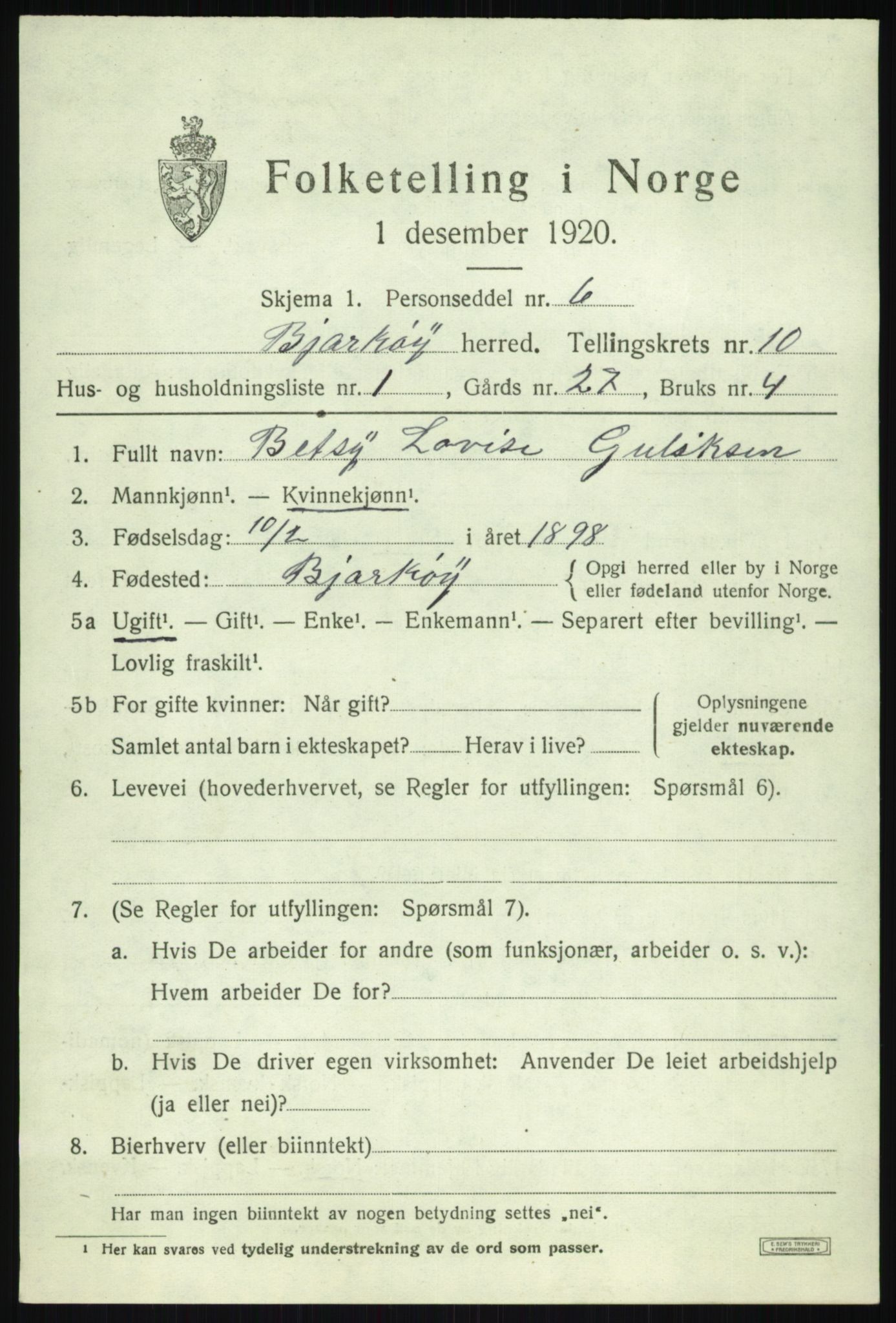 SATØ, 1920 census for Bjarkøy, 1920, p. 4003