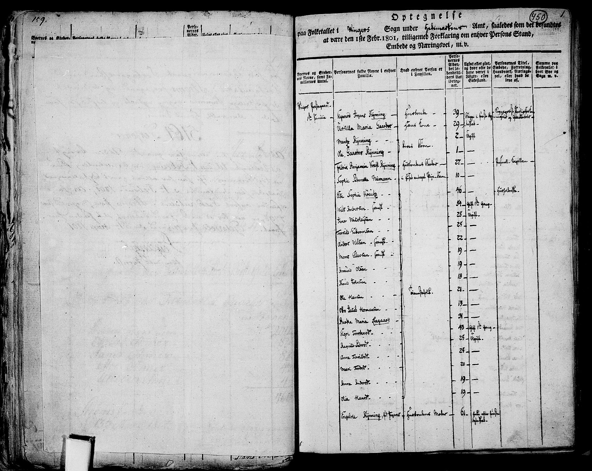 RA, 1801 census for 0421P Vinger, 1801, p. 449b-450a