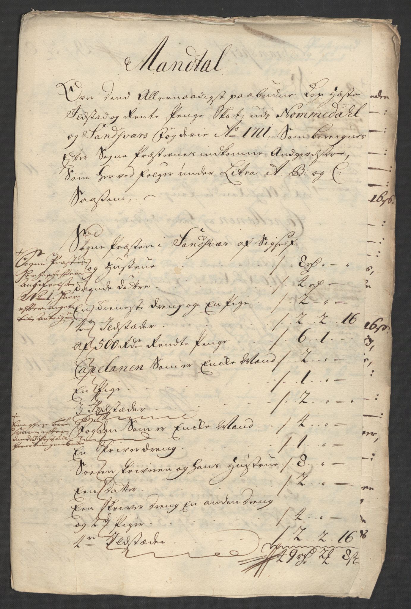 Rentekammeret inntil 1814, Reviderte regnskaper, Fogderegnskap, AV/RA-EA-4092/R24/L1586: Fogderegnskap Numedal og Sandsvær, 1711, p. 304