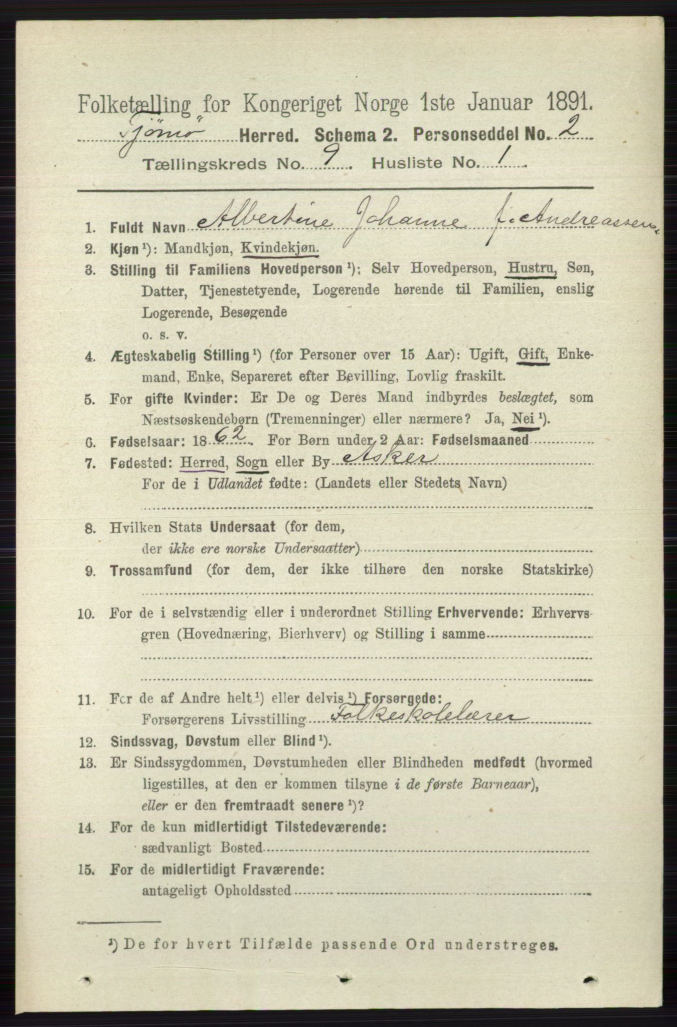 RA, 1891 census for 0723 Tjøme, 1891, p. 3261