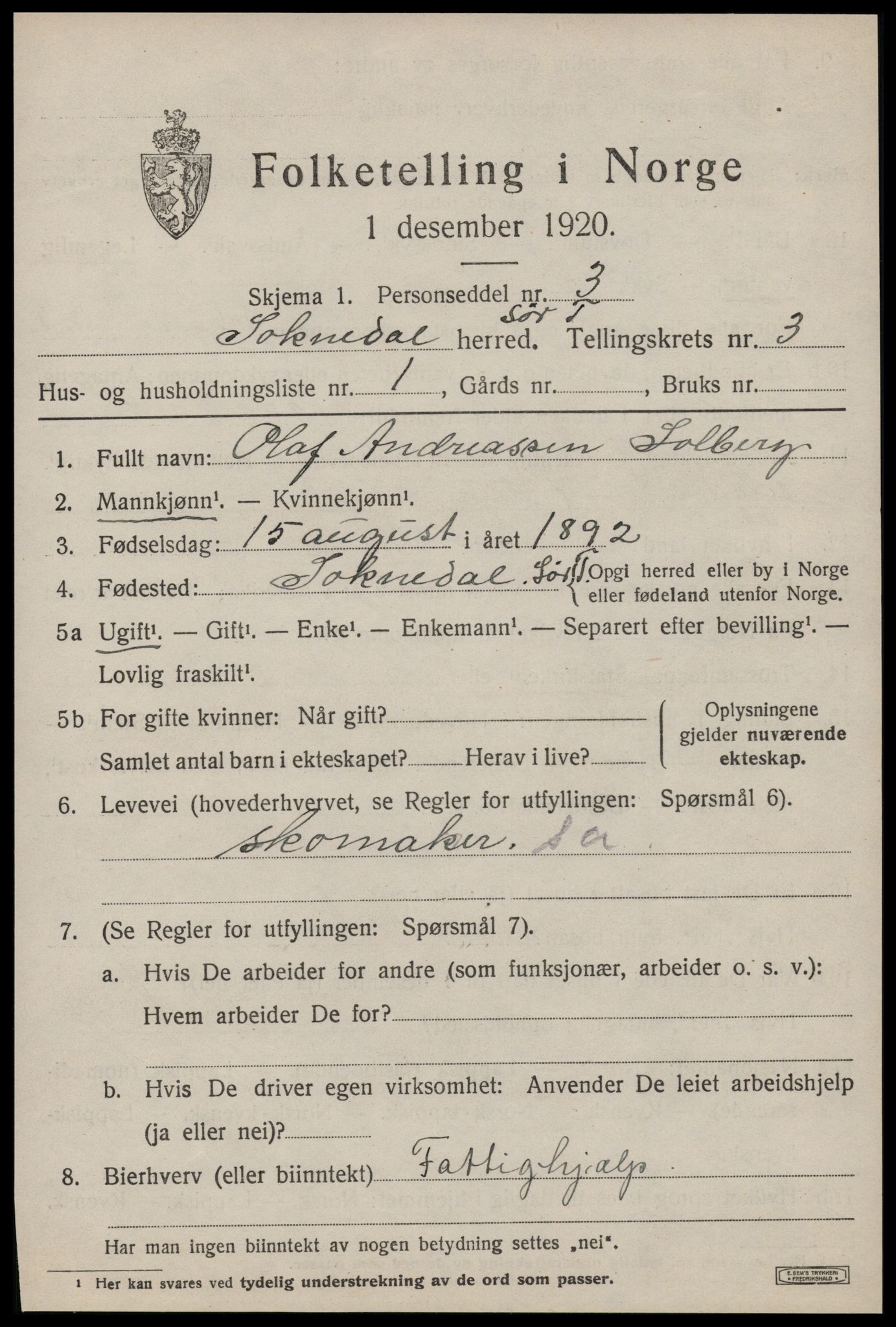 SAT, 1920 census for Soknedal, 1920, p. 1866