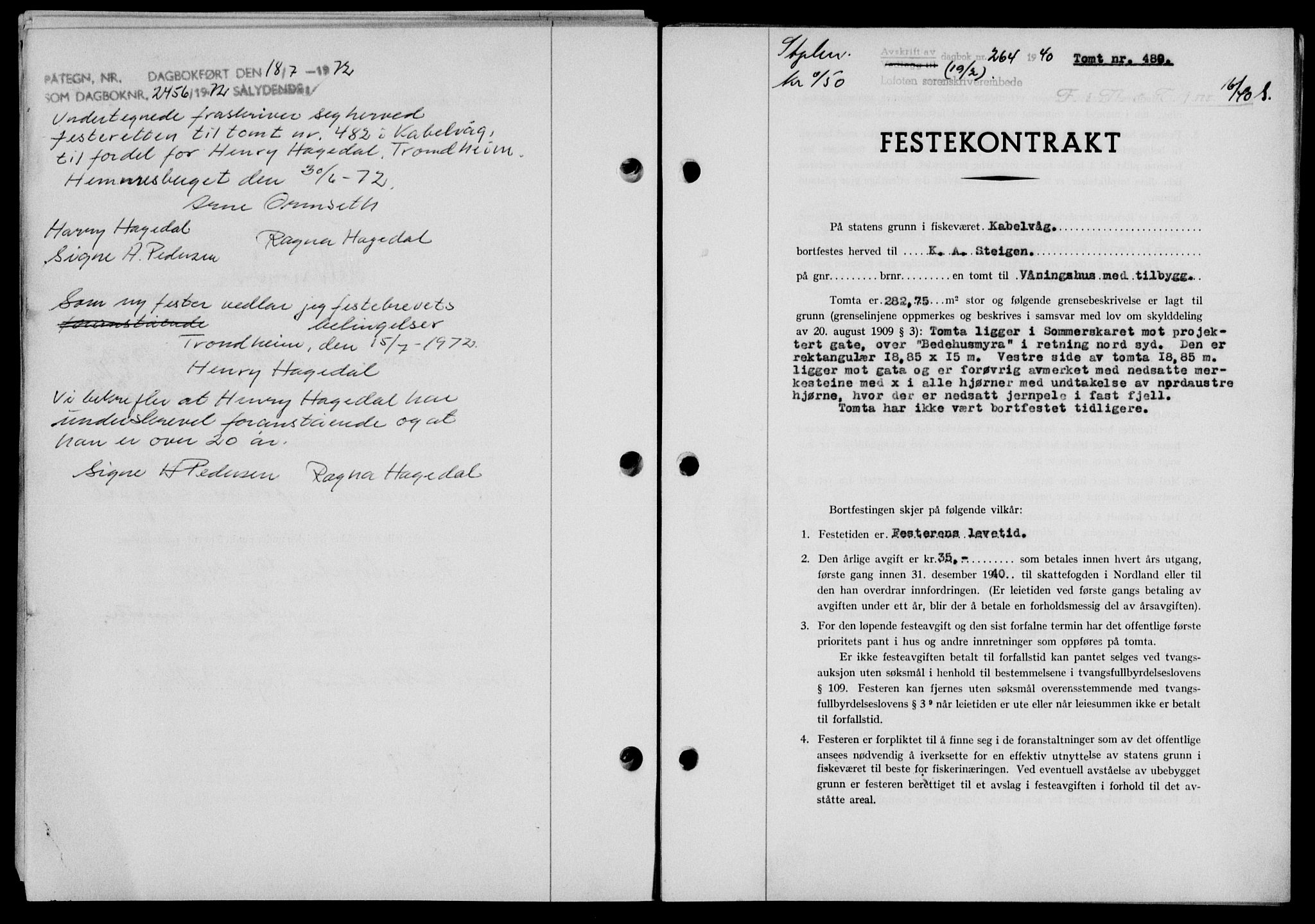 Lofoten sorenskriveri, SAT/A-0017/1/2/2C/L0007a: Mortgage book no. 7a, 1939-1940, Diary no: : 264/1940