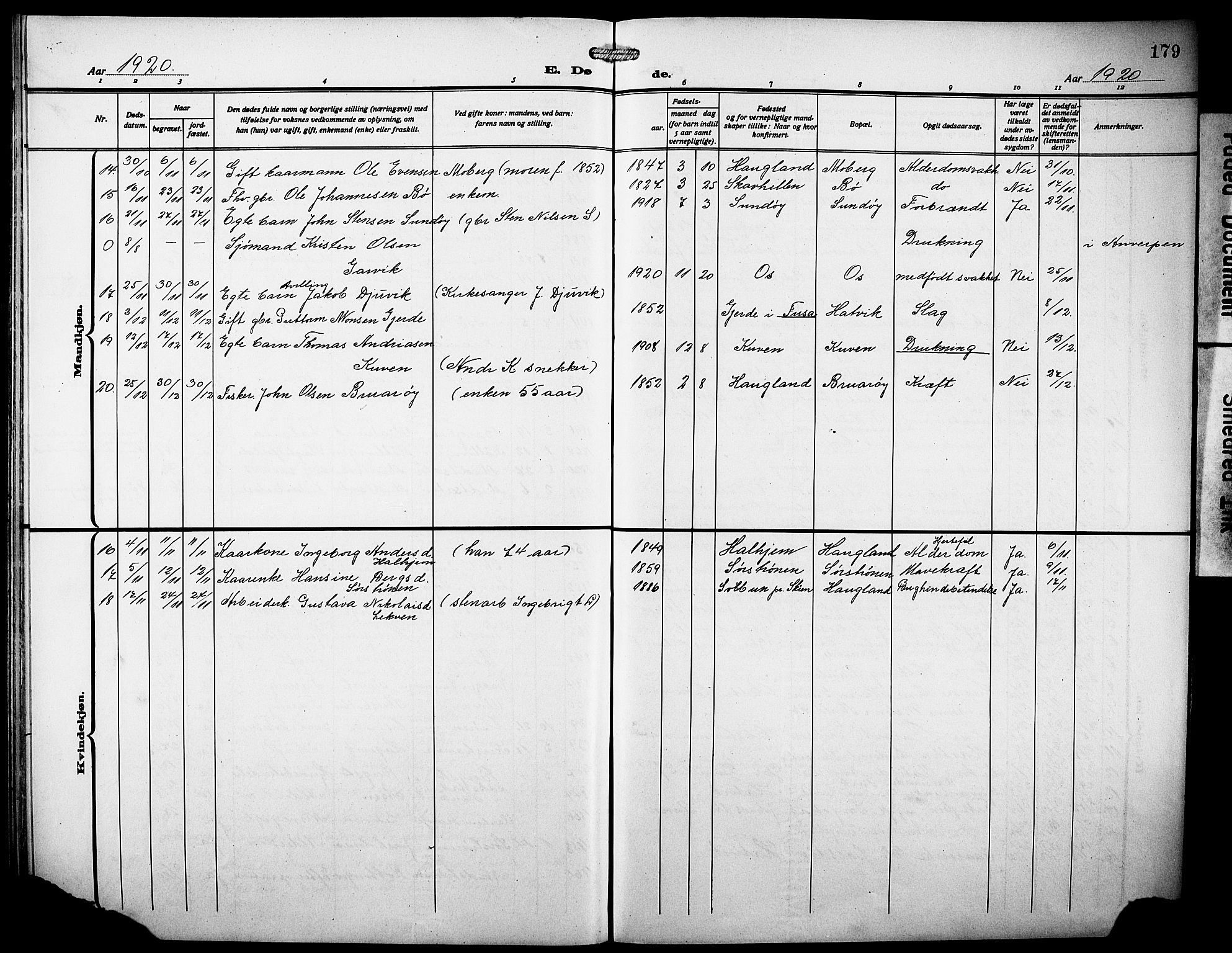 Os sokneprestembete, SAB/A-99929: Parish register (copy) no. A 4, 1914-1923, p. 179