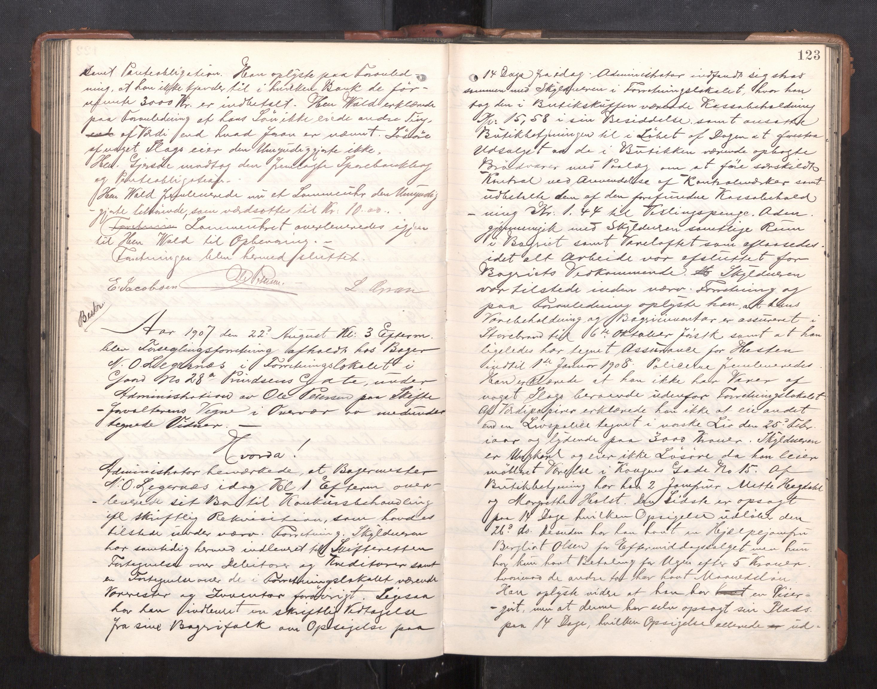 Trondheim byfogd, AV/SAT-A-0003/1/3/3C/L0025: Skifteregistreringsprotokoll - 24/1-14/7. (u/ register), 1906-1909, p. 123