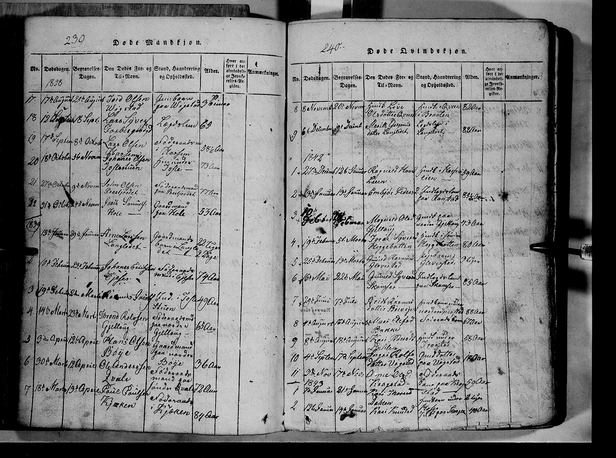 Lom prestekontor, SAH/PREST-070/L/L0003: Parish register (copy) no. 3, 1815-1844, p. 239-240