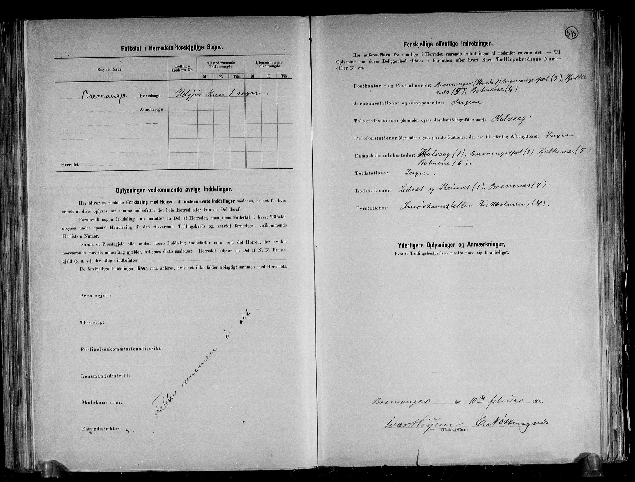 RA, 1891 census for 1438 Bremanger, 1891, p. 3