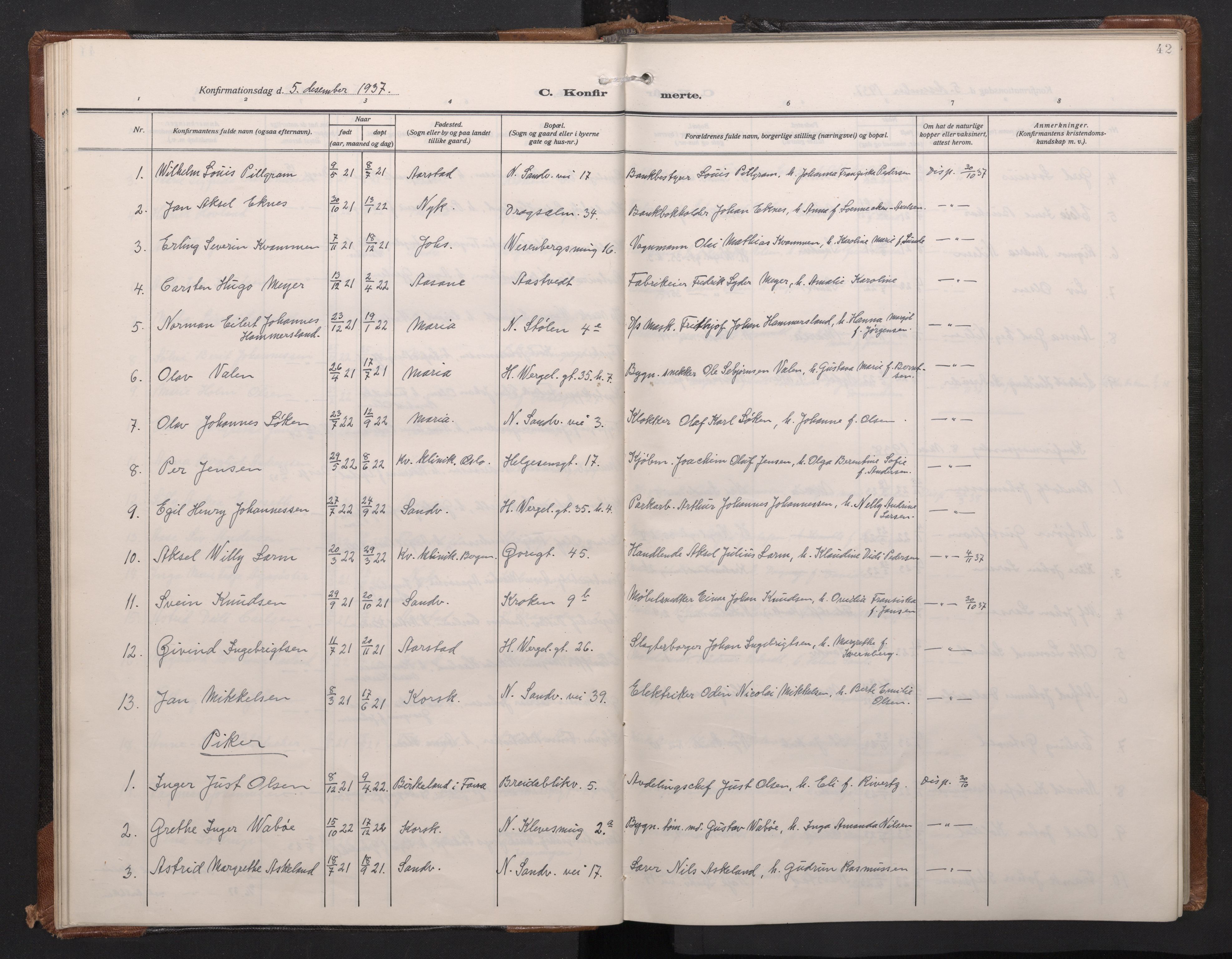 Mariakirken Sokneprestembete, AV/SAB-A-76901/H/Haa/L0016: Parish register (official) no. C 4, 1927-1938, p. 41b-42a