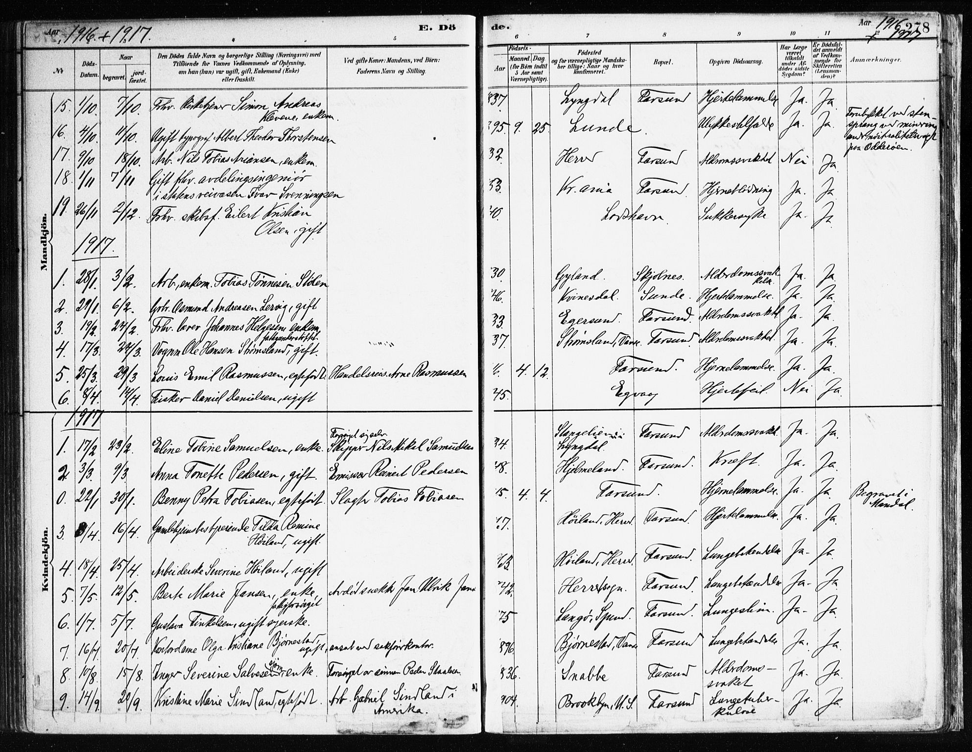 Farsund sokneprestkontor, AV/SAK-1111-0009/F/Fa/L0006: Parish register (official) no. A 6, 1887-1920, p. 278