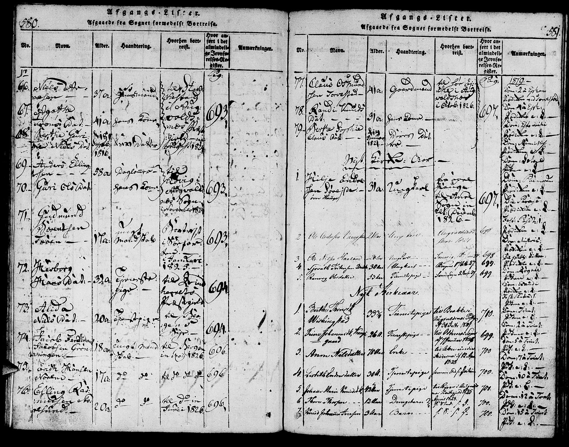 Torvastad sokneprestkontor, SAST/A -101857/H/Ha/Haa/L0004: Parish register (official) no. A 3 /1, 1817-1836, p. 580-581