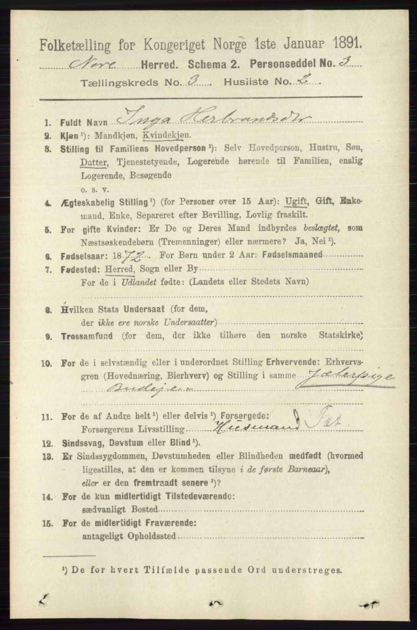 RA, 1891 census for 0633 Nore, 1891, p. 748