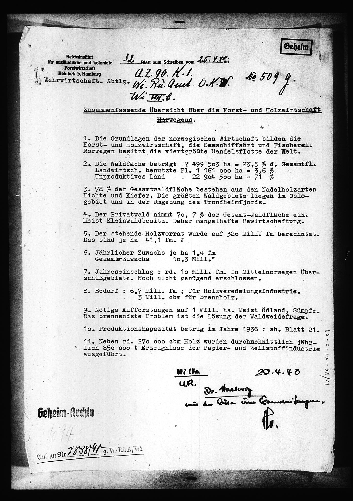 Documents Section, RA/RAFA-2200/V/L0090: Amerikansk mikrofilm "Captured German Documents".
Box No. 952.  FKA jnr. 59/1955., 1940, p. 301