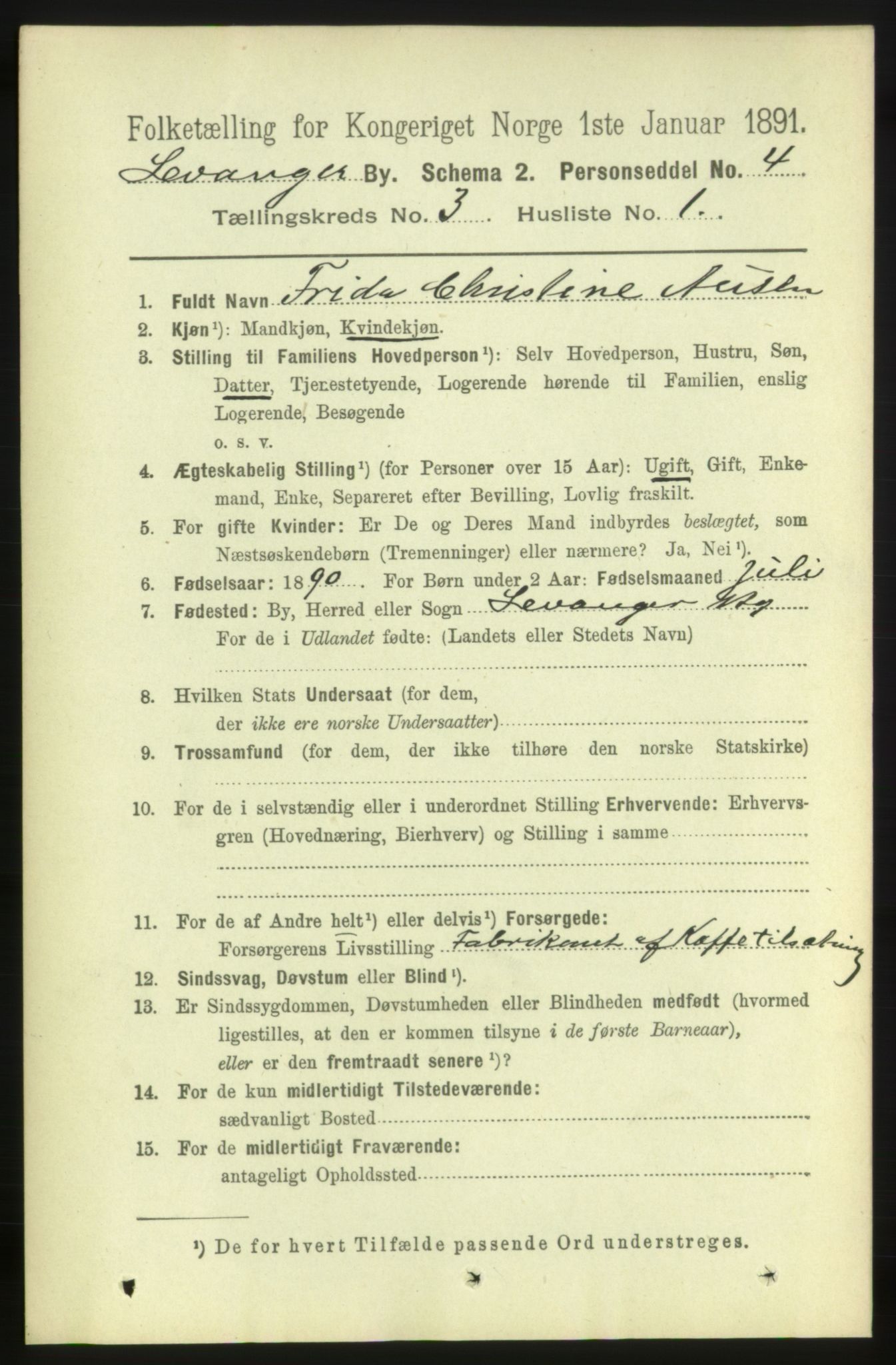 RA, 1891 census for 1701 Levanger, 1891, p. 953