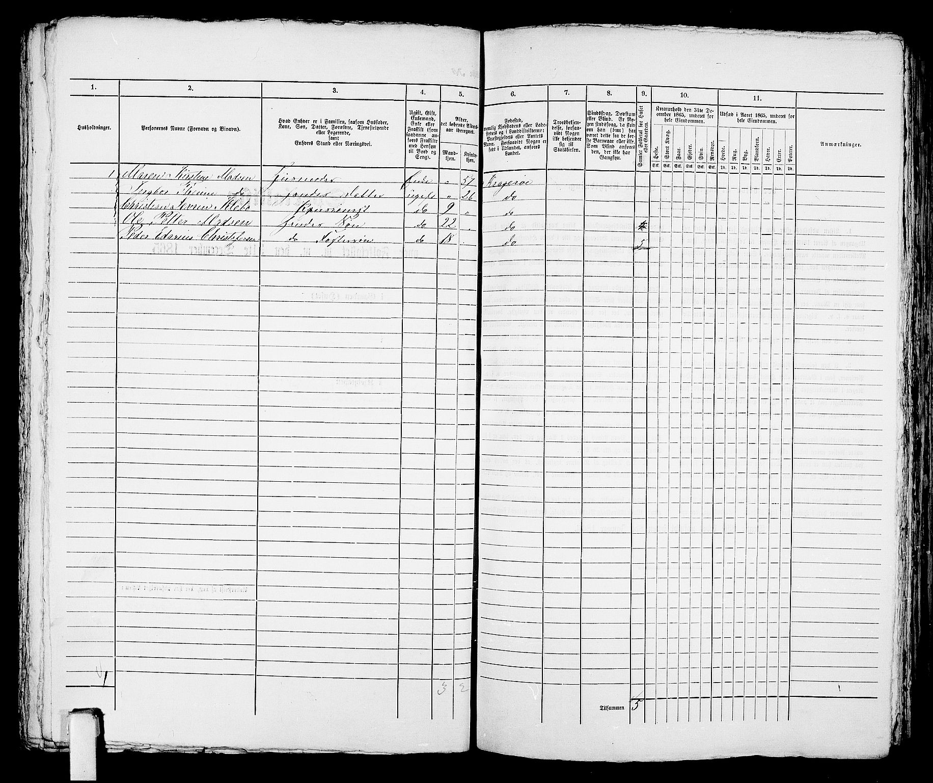 RA, 1865 census for Kragerø/Kragerø, 1865, p. 746