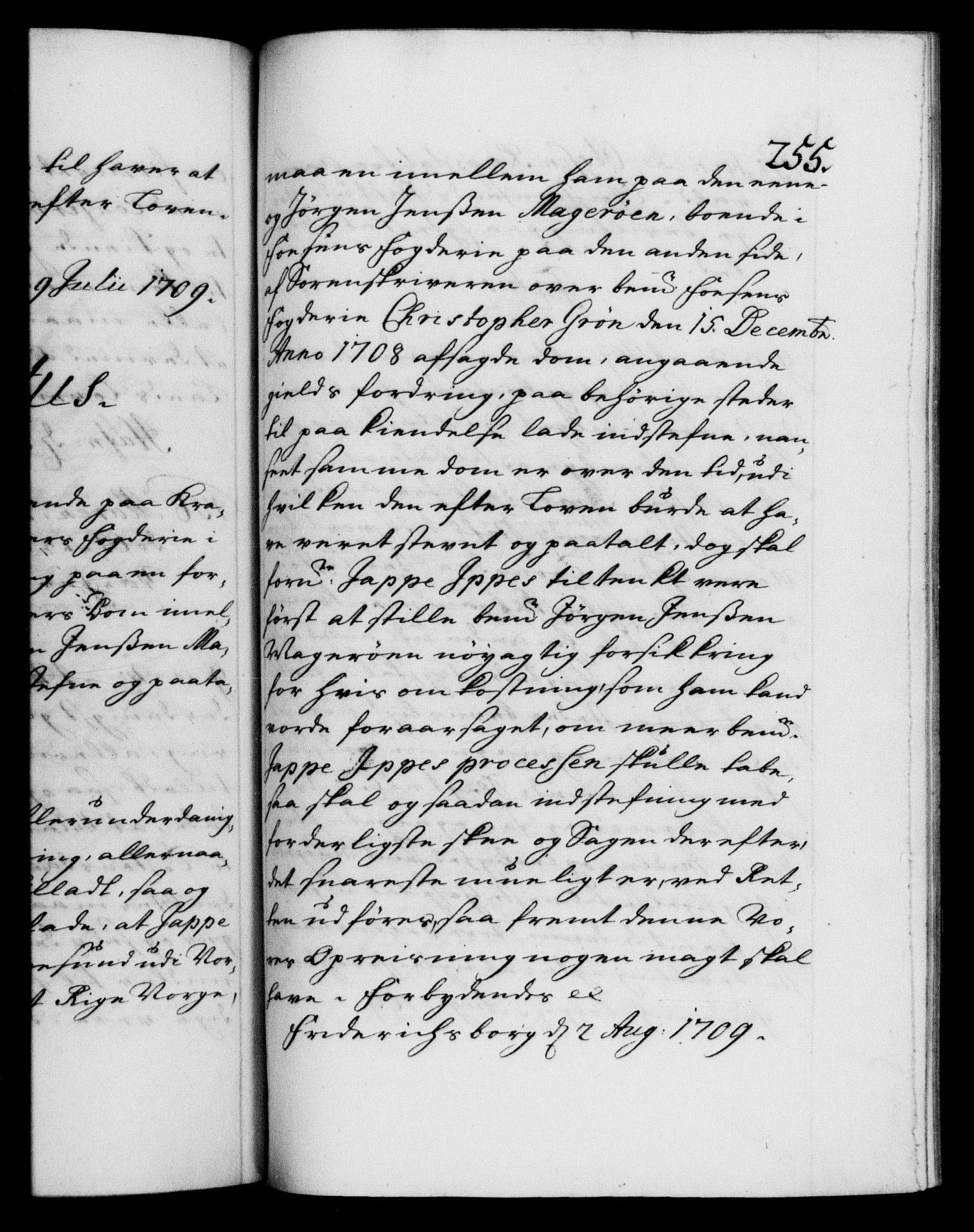 Danske Kanselli 1572-1799, AV/RA-EA-3023/F/Fc/Fca/Fcaa/L0020: Norske registre, 1708-1711, p. 255a