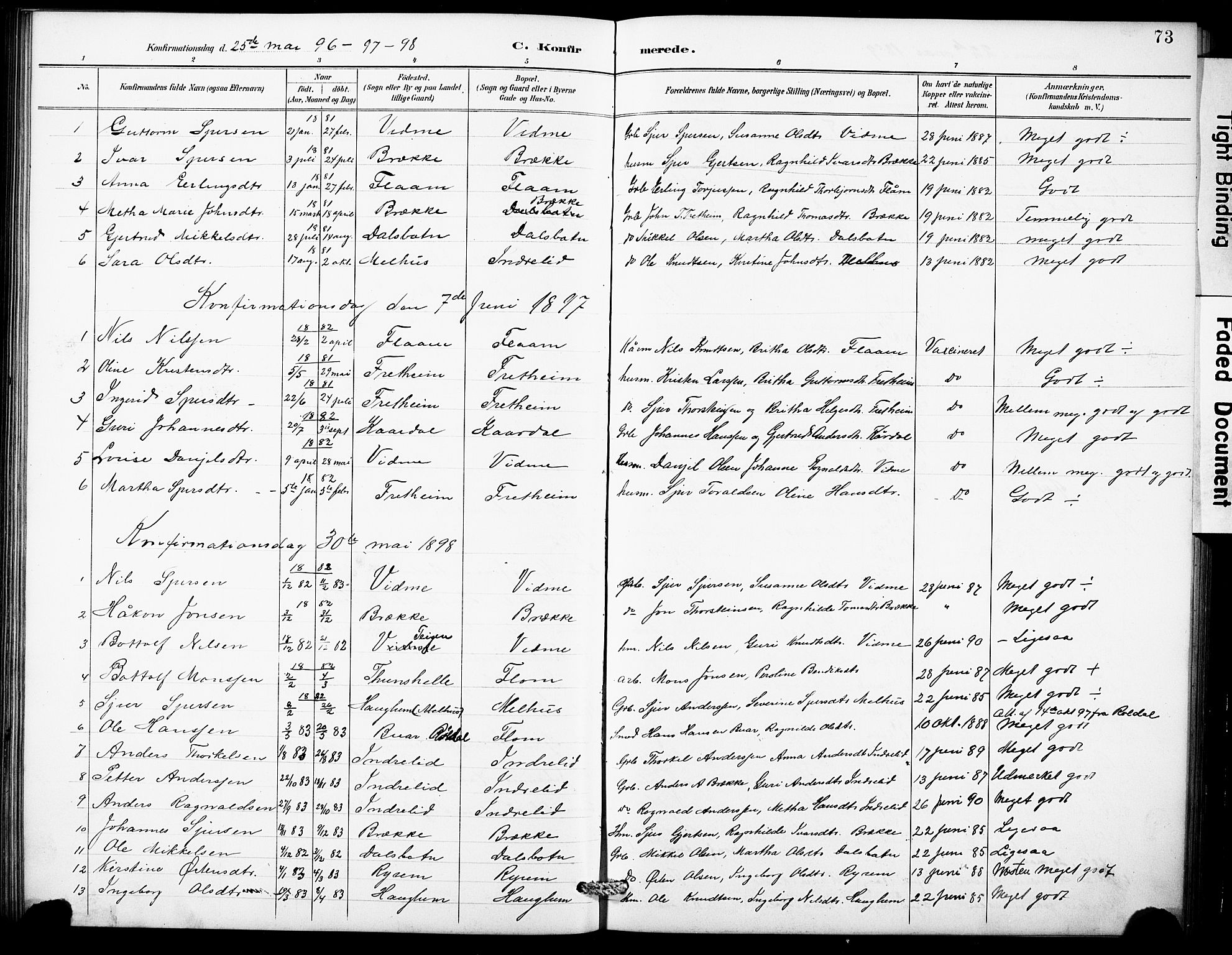 Aurland sokneprestembete, SAB/A-99937/H/Hb/Hbb/L0002: Parish register (copy) no. B 2, 1887-1929, p. 73