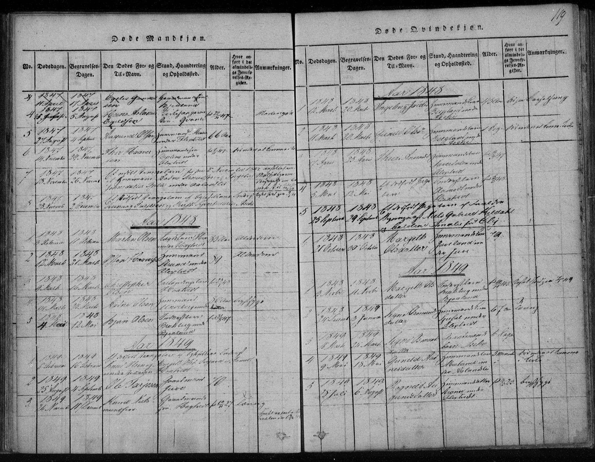 Lårdal kirkebøker, SAKO/A-284/F/Fa/L0005: Parish register (official) no. I 5, 1815-1860, p. 119
