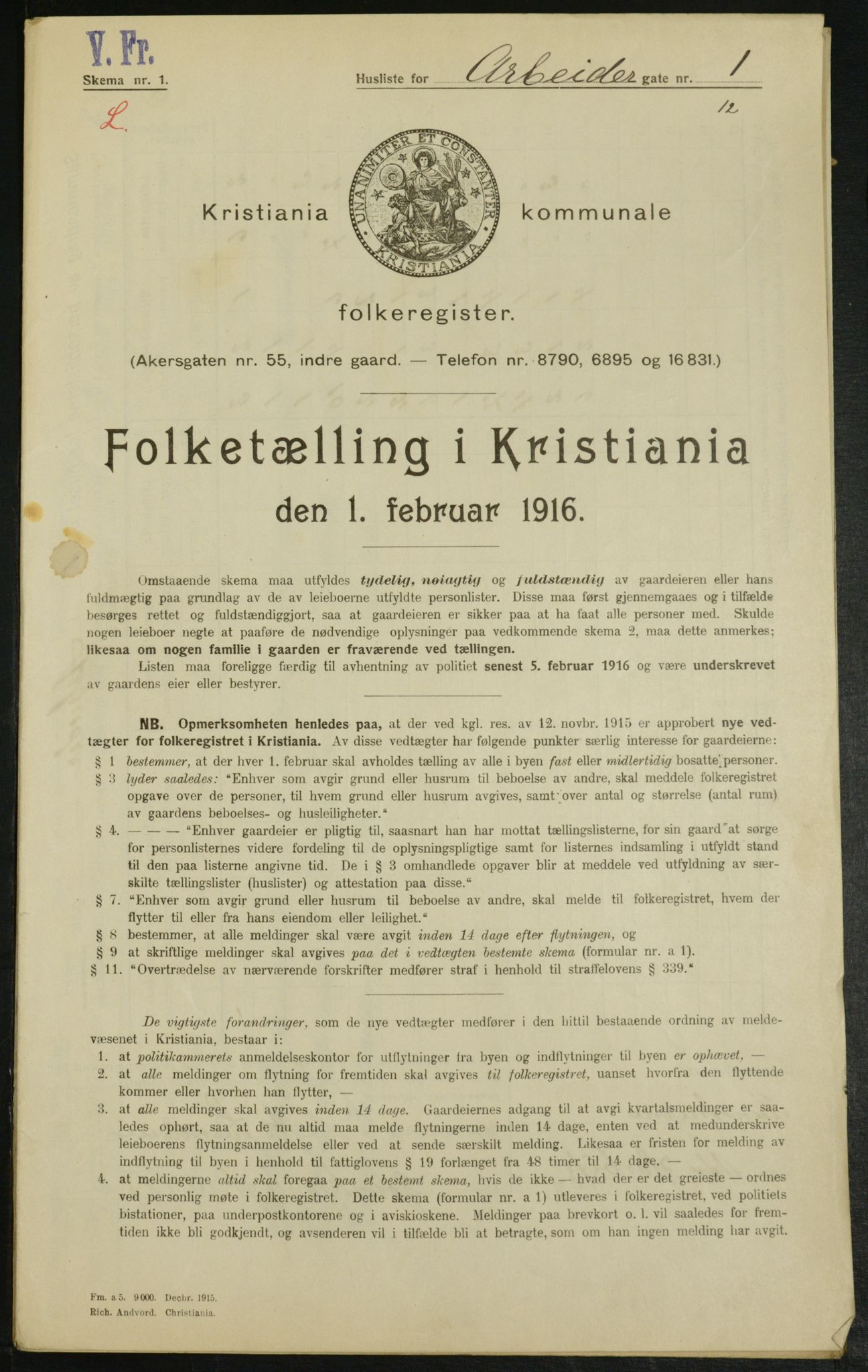 OBA, Municipal Census 1916 for Kristiania, 1916, p. 1429