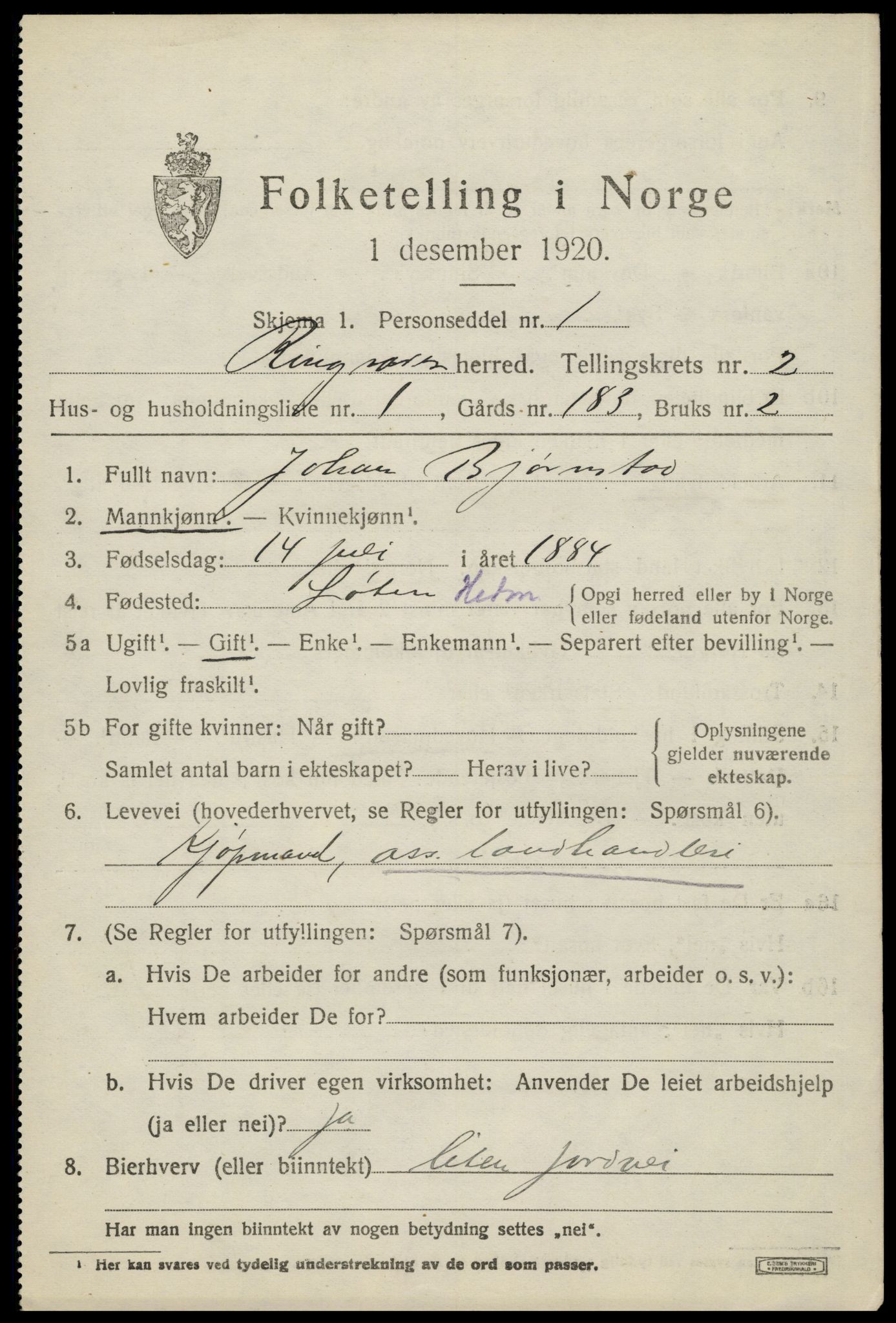 SAH, 1920 census for Ringsaker, 1920, p. 6360