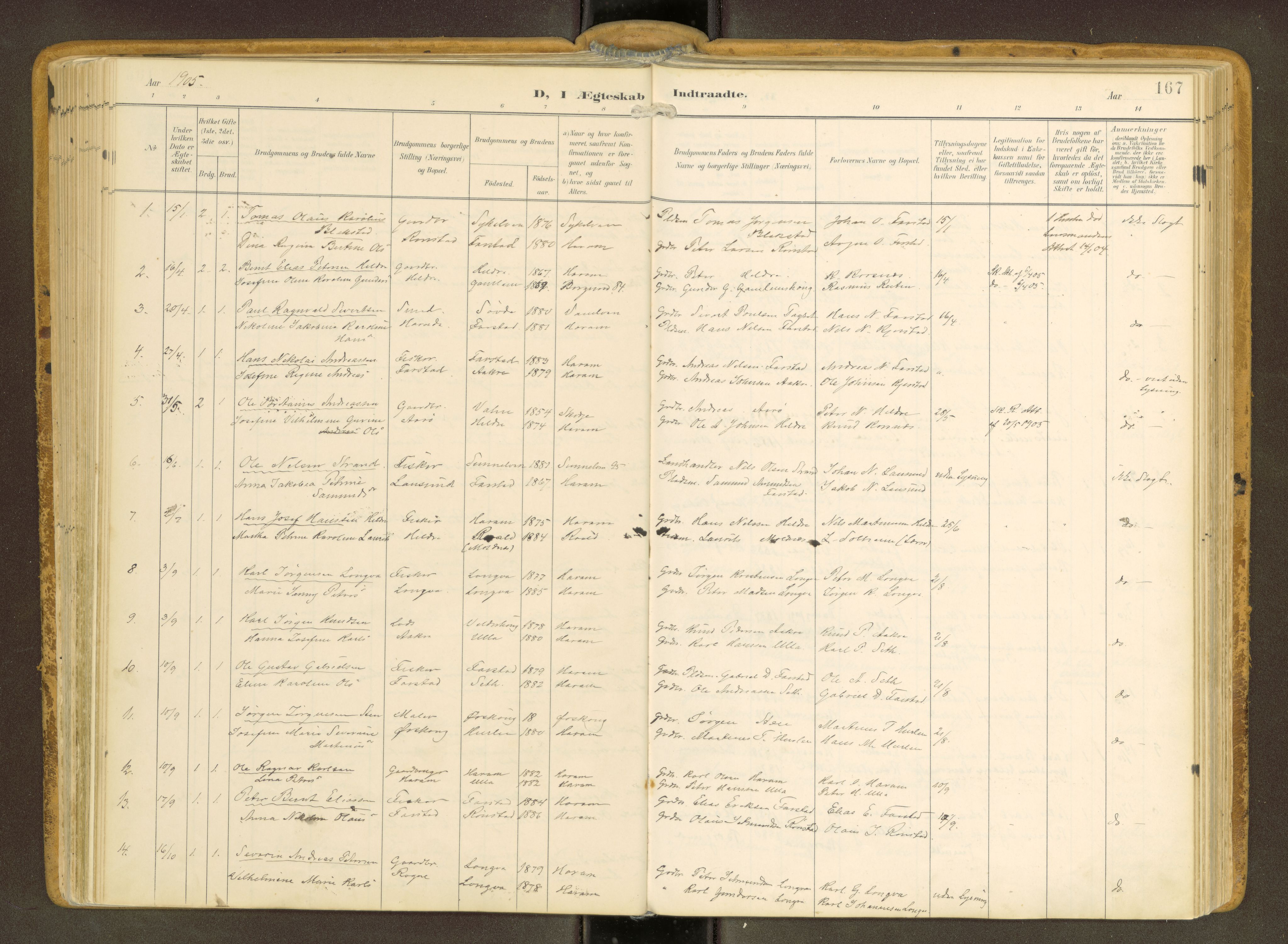 Ministerialprotokoller, klokkerbøker og fødselsregistre - Møre og Romsdal, SAT/A-1454/536/L0517: Parish register (official) no. 536A--, 1897-1917, p. 167