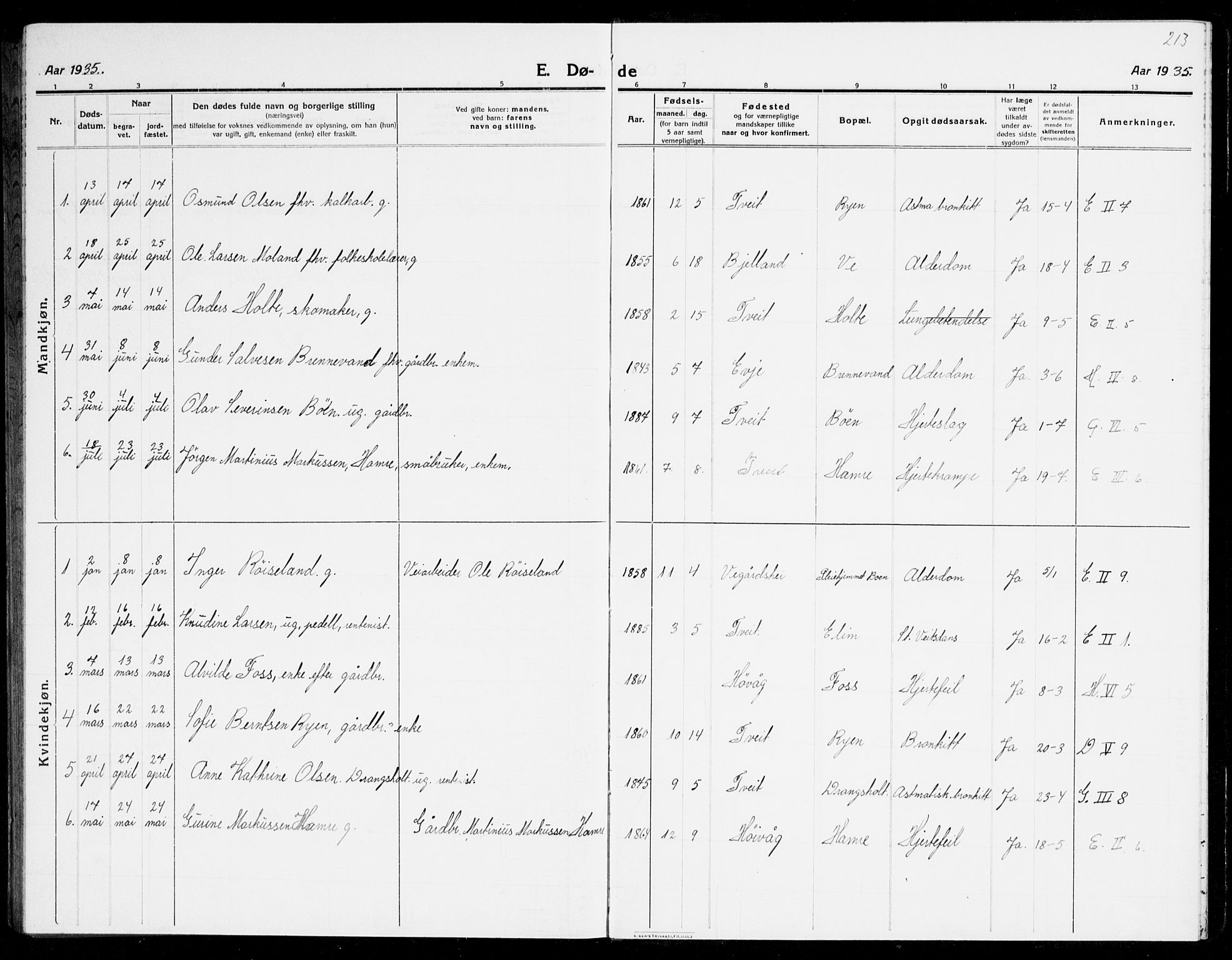 Tveit sokneprestkontor, AV/SAK-1111-0043/F/Fb/L0005: Parish register (copy) no. B 5, 1915-1941, p. 213