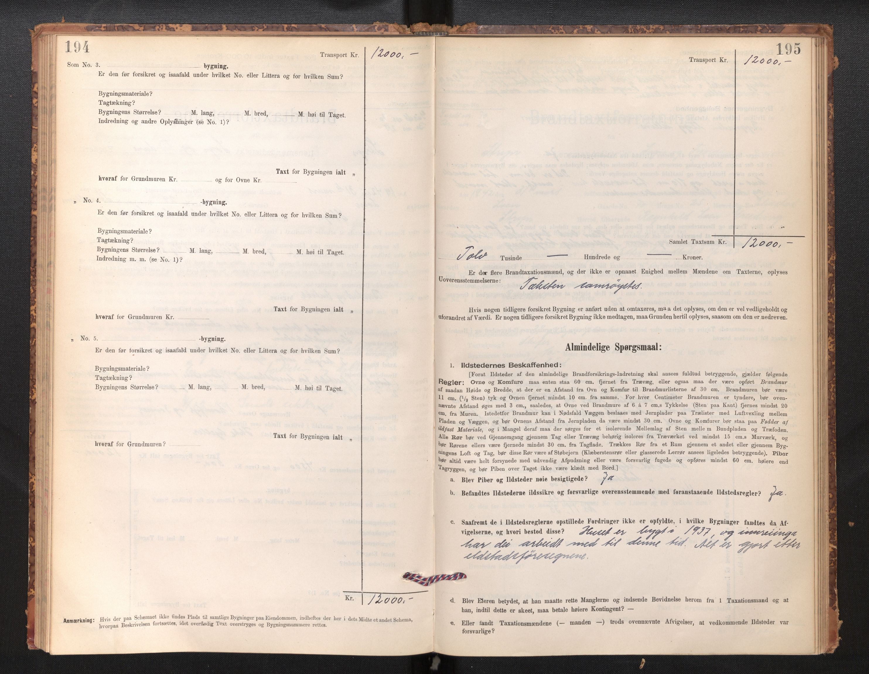 Lensmannen i Stryn og Innvik, SAB/A-30201/0012/L0002: Branntakstprotokoll, skjematakst, 1894-1942, p. 194-195