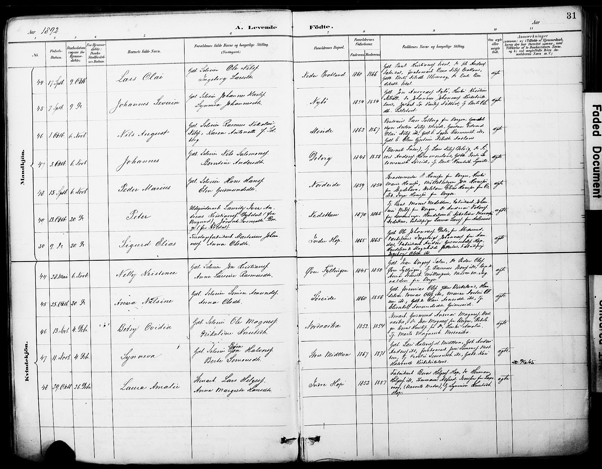 Fana Sokneprestembete, AV/SAB-A-75101/H/Haa/Haai/L0002: Parish register (official) no. I 2, 1888-1899, p. 31