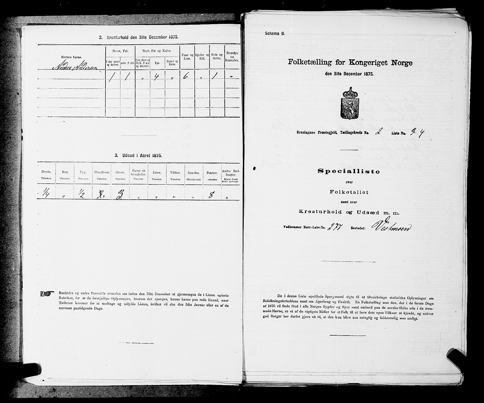 SAKO, 1875 census for 0726P Brunlanes, 1875, p. 206