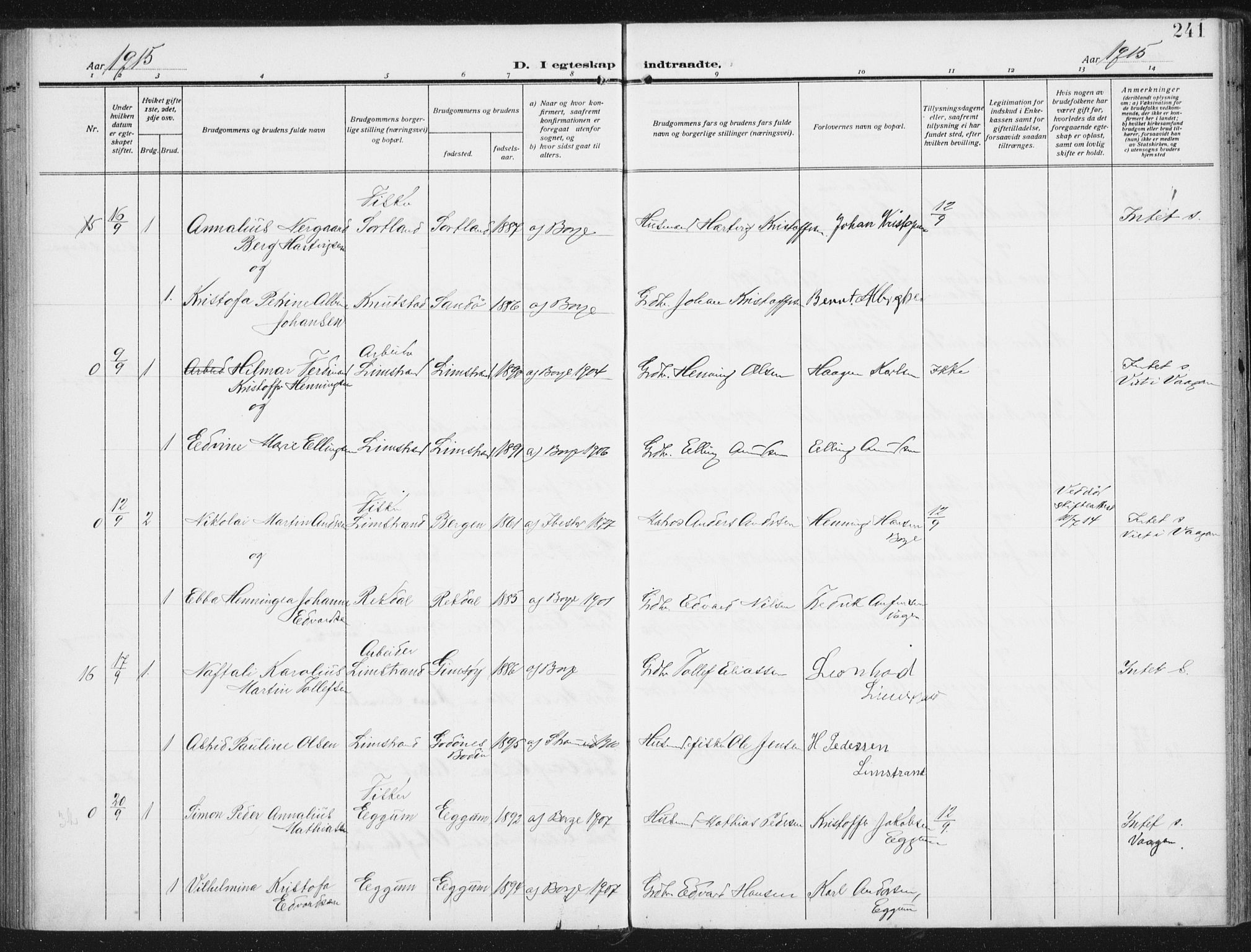 Ministerialprotokoller, klokkerbøker og fødselsregistre - Nordland, AV/SAT-A-1459/880/L1135: Parish register (official) no. 880A09, 1908-1919, p. 241