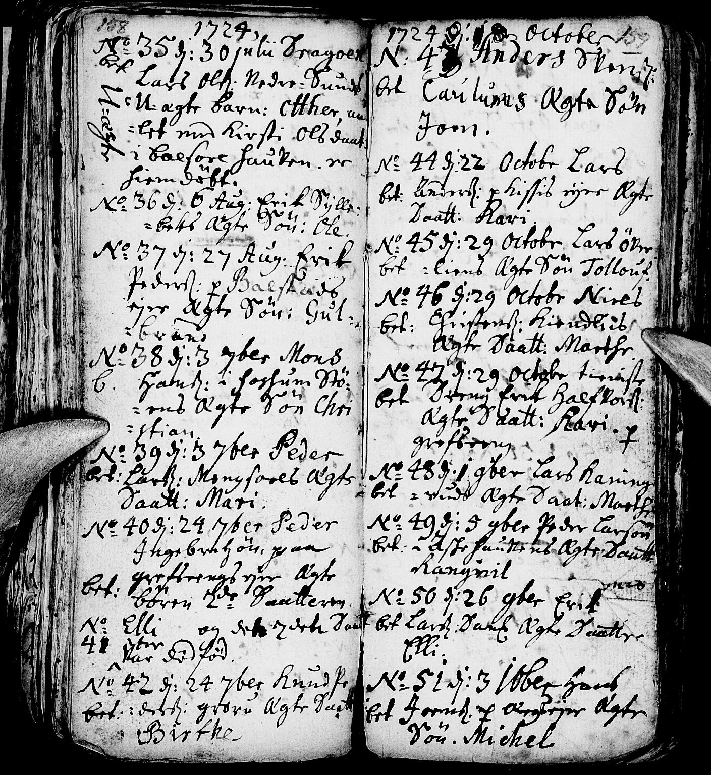 Nes prestekontor, Hedmark, AV/SAH-PREST-020/L/La/L0001: Parish register (copy) no. 1, 1663-1784, p. 158-159