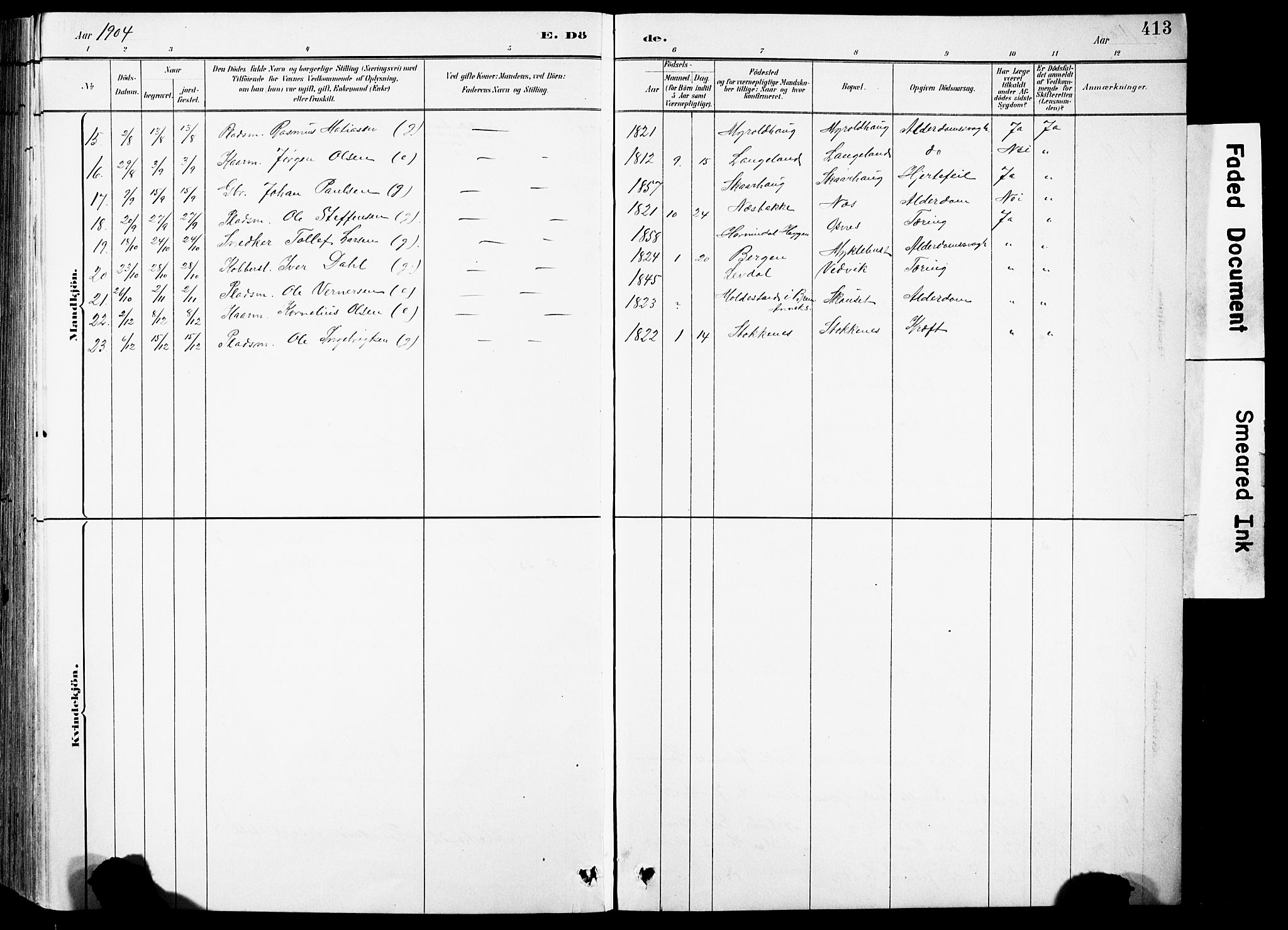 Eid sokneprestembete, AV/SAB-A-82301/H/Hab/Habb/L0002: Parish register (copy) no. B 2, 1882-1907, p. 413