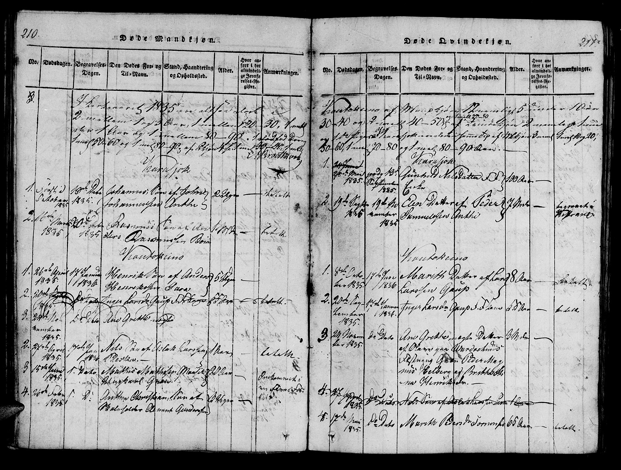Kistrand/Porsanger sokneprestembete, SATØ/S-1351/H/Ha/L0010.kirke: Parish register (official) no. 10, 1821-1842, p. 210-211