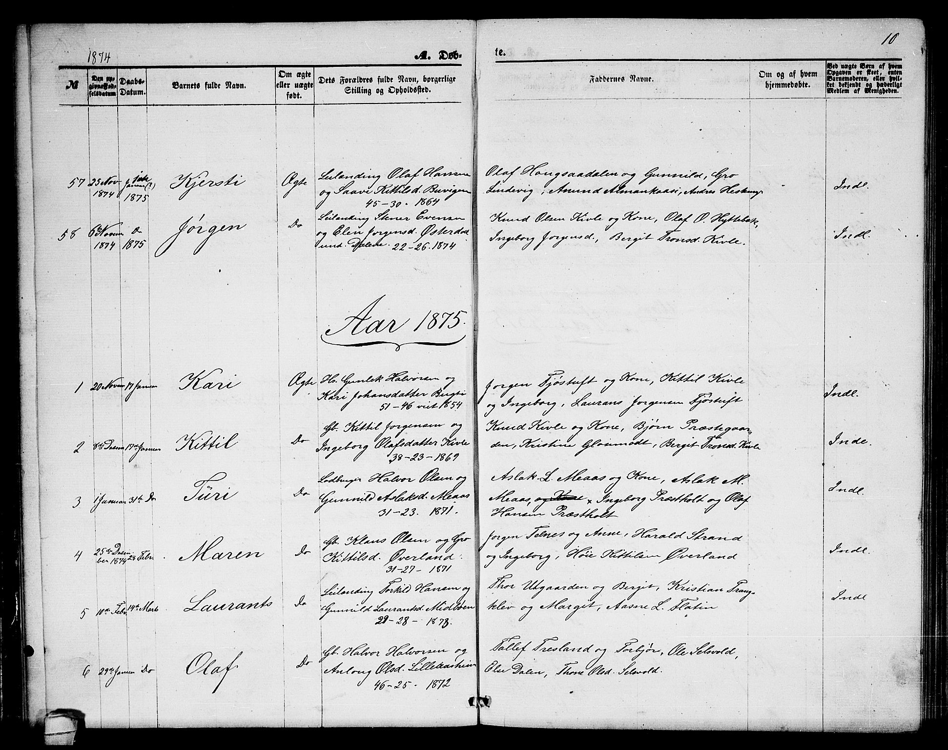 Seljord kirkebøker, SAKO/A-20/G/Ga/L0004: Parish register (copy) no. I 4, 1873-1886, p. 10