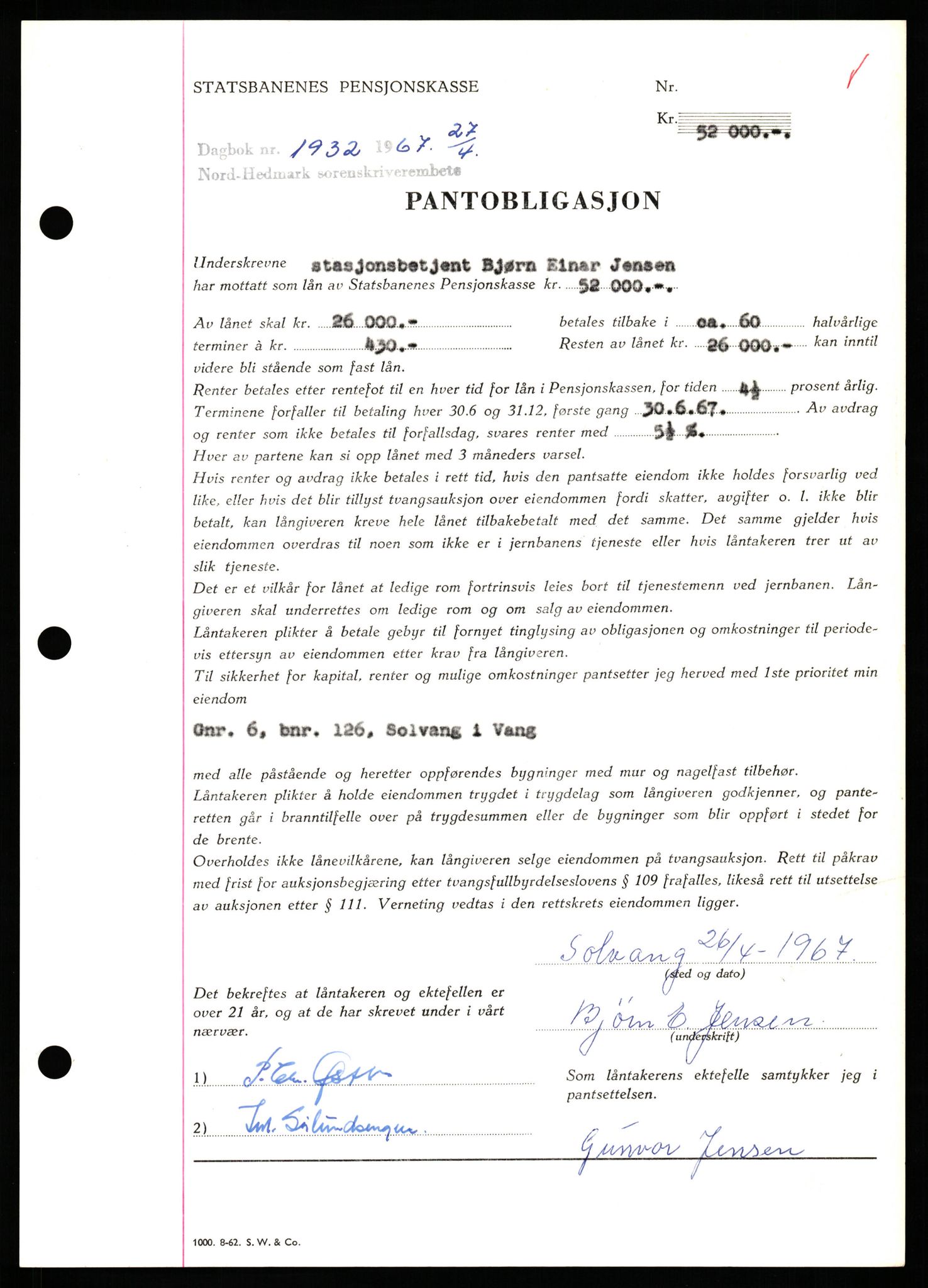 Nord-Hedmark sorenskriveri, SAH/TING-012/H/Hb/Hbf/L0071: Mortgage book no. B71, 1967-1967, Diary no: : 1932/1967