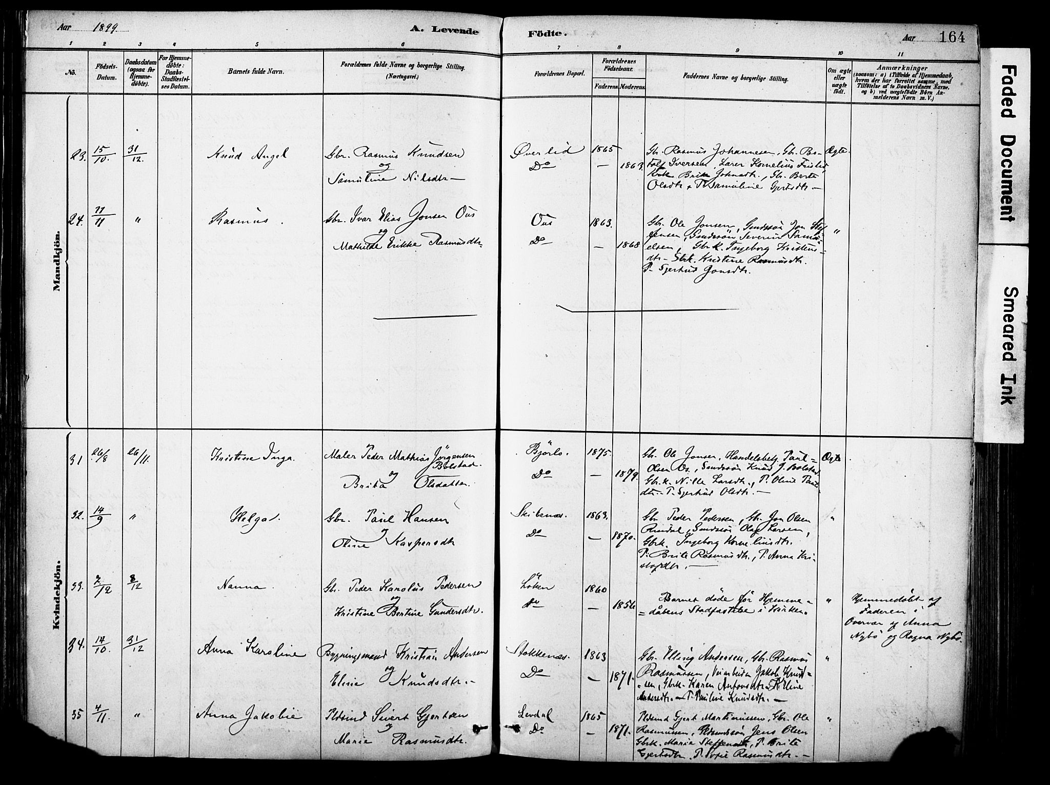 Eid sokneprestembete, AV/SAB-A-82301/H/Haa/Haab/L0001: Parish register (official) no. B 1, 1879-1906, p. 164