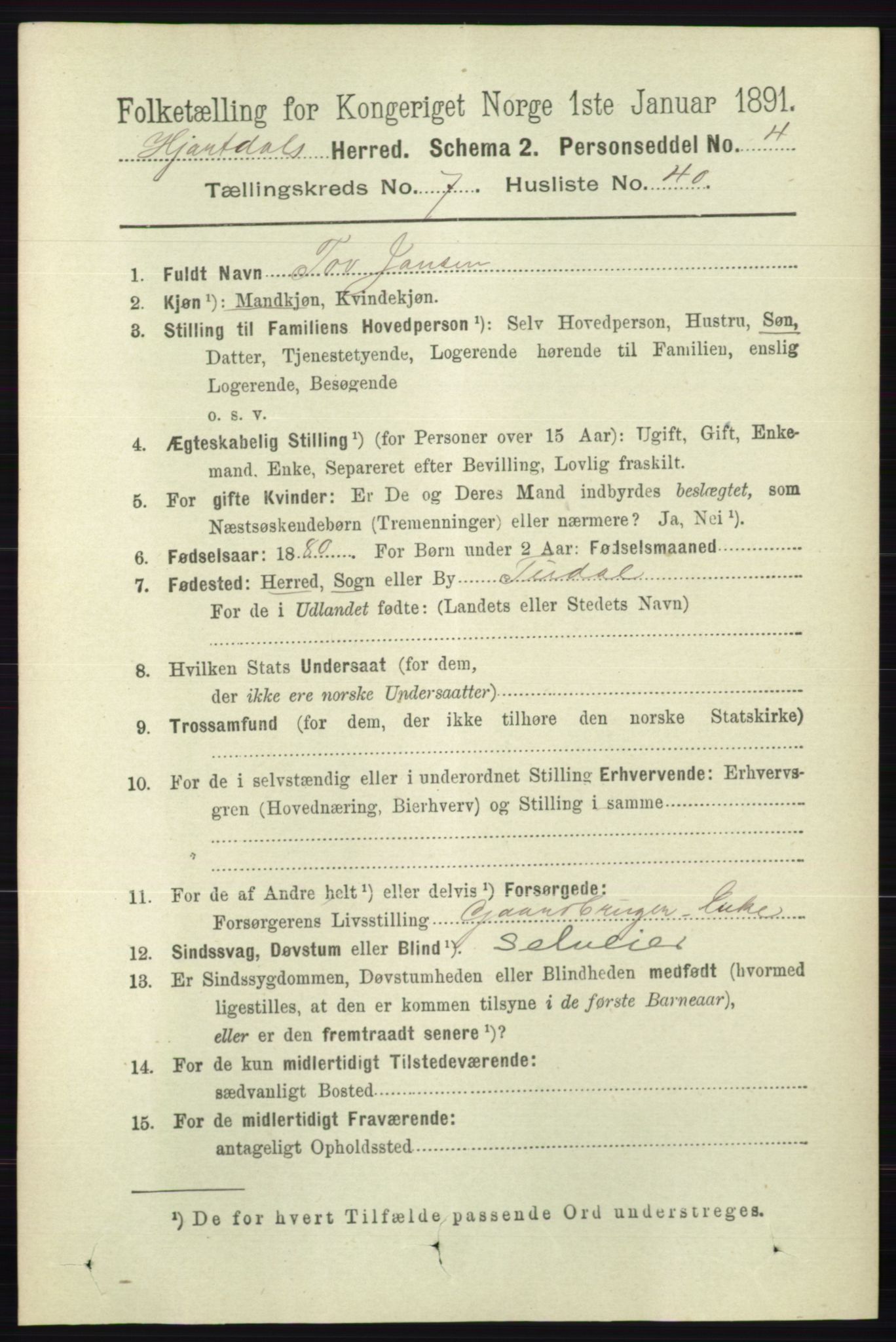 RA, 1891 census for 0827 Hjartdal, 1891, p. 2753