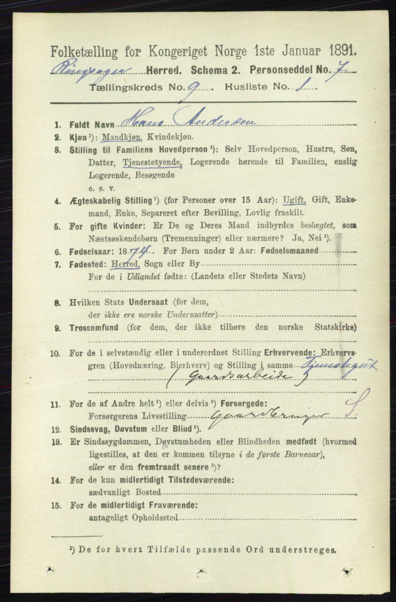 RA, 1891 census for 0412 Ringsaker, 1891, p. 5054